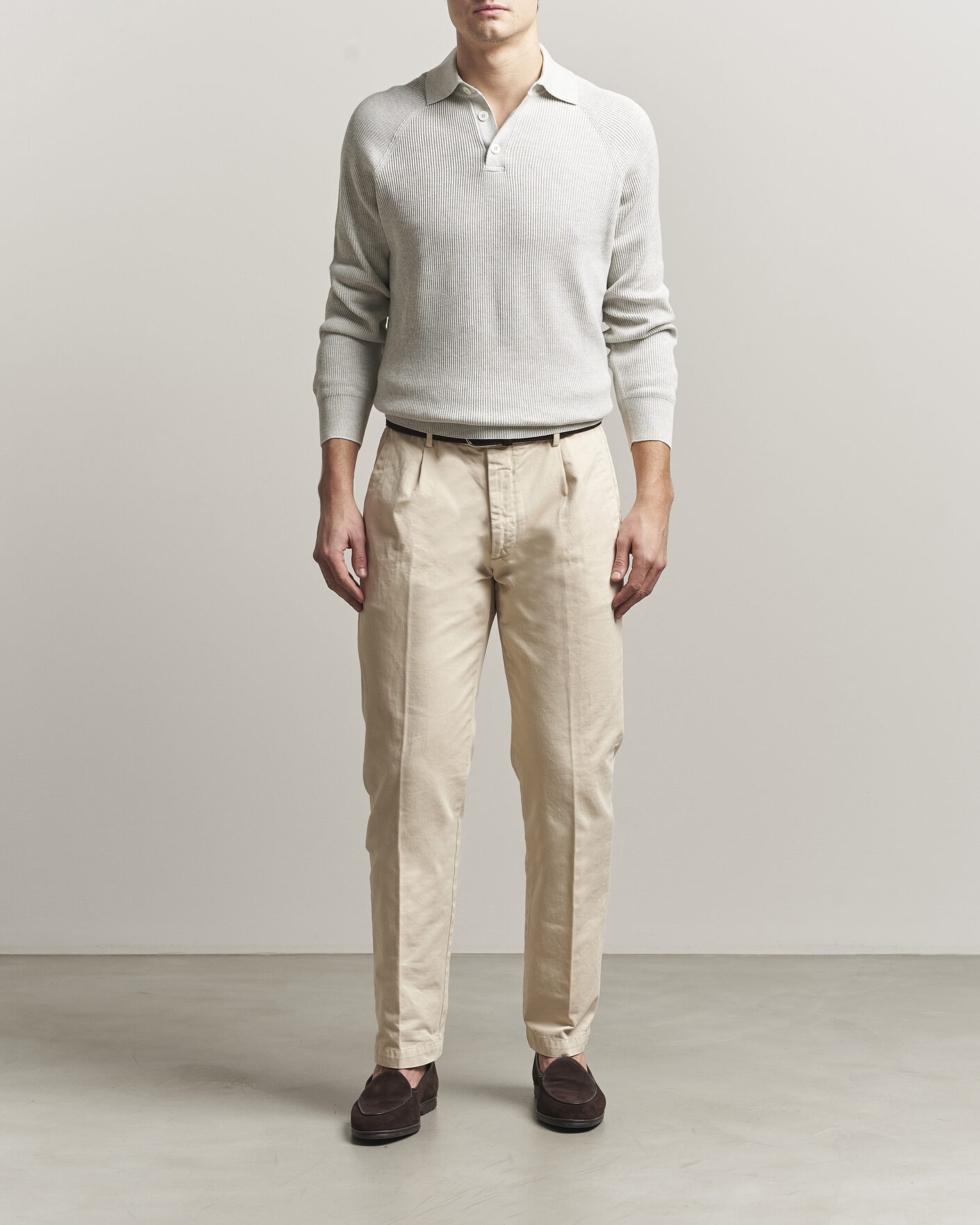 Uomini | Maglieria | Brunello Cucinelli | Cotton Rib Knitted Long Sleeve Polo Light Grey
