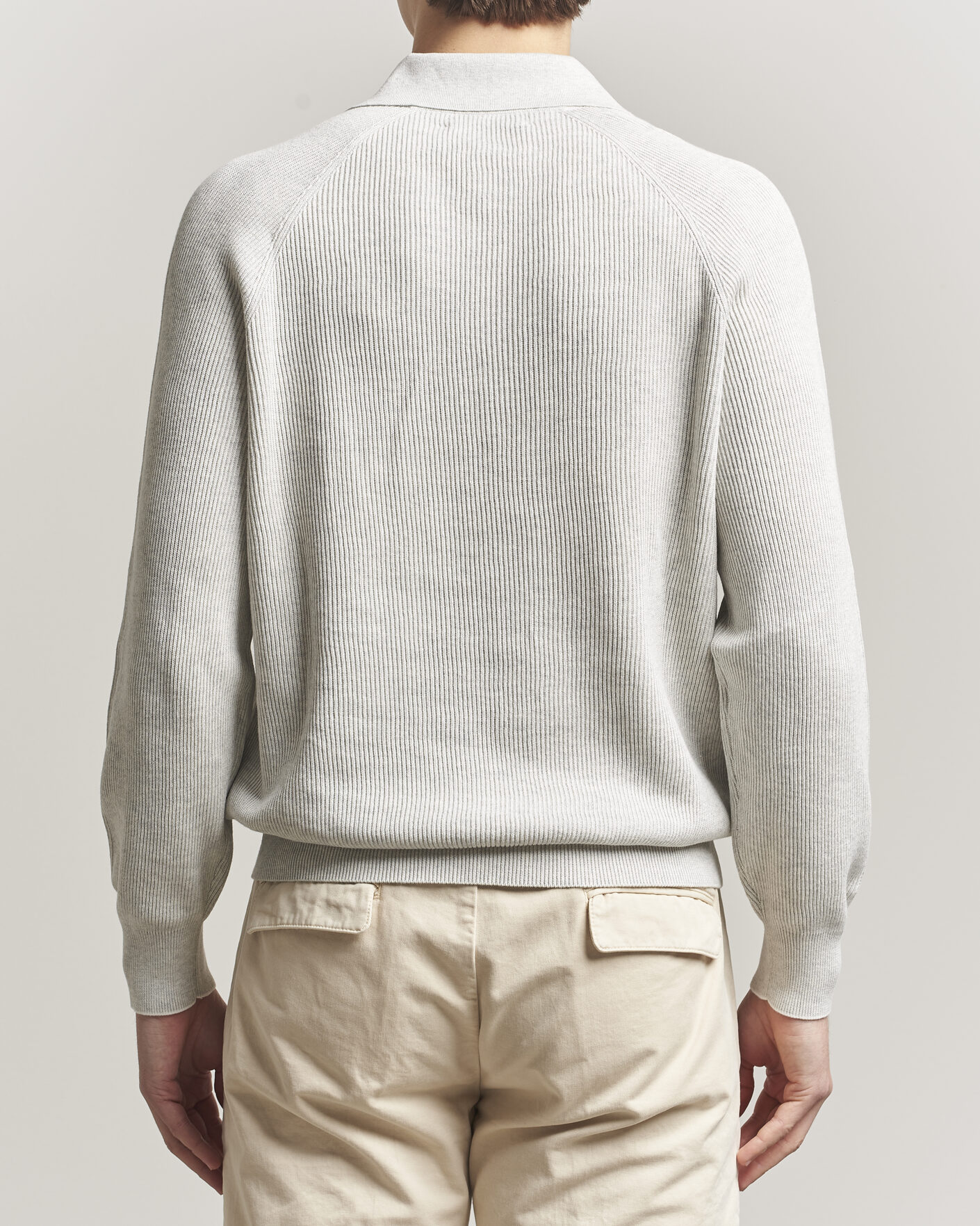 Uomini | Maglieria | Brunello Cucinelli | Cotton Rib Knitted Long Sleeve Polo Light Grey