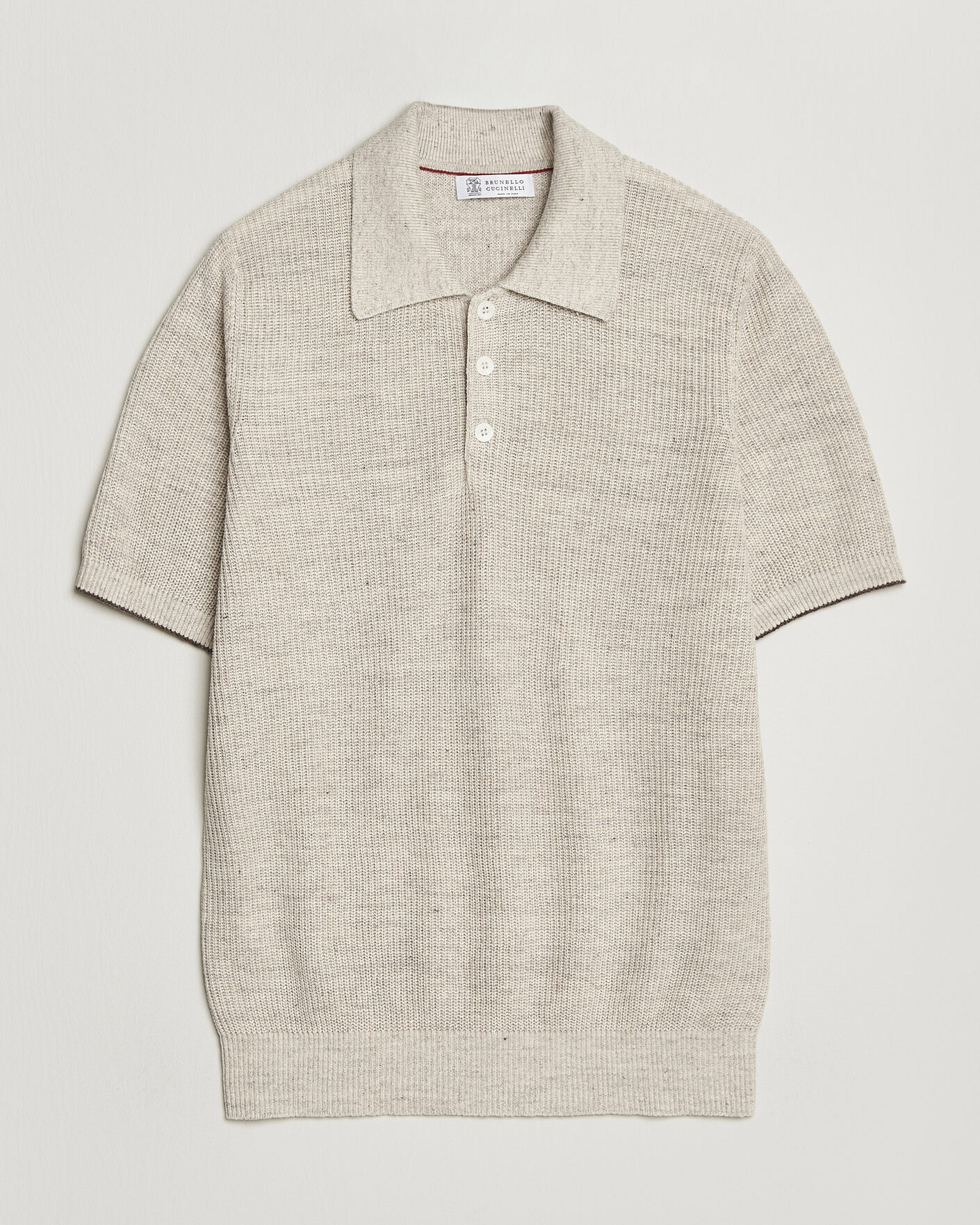 Uomini | Polo | Brunello Cucinelli | Linen Rib Knitted Polo Light Beige