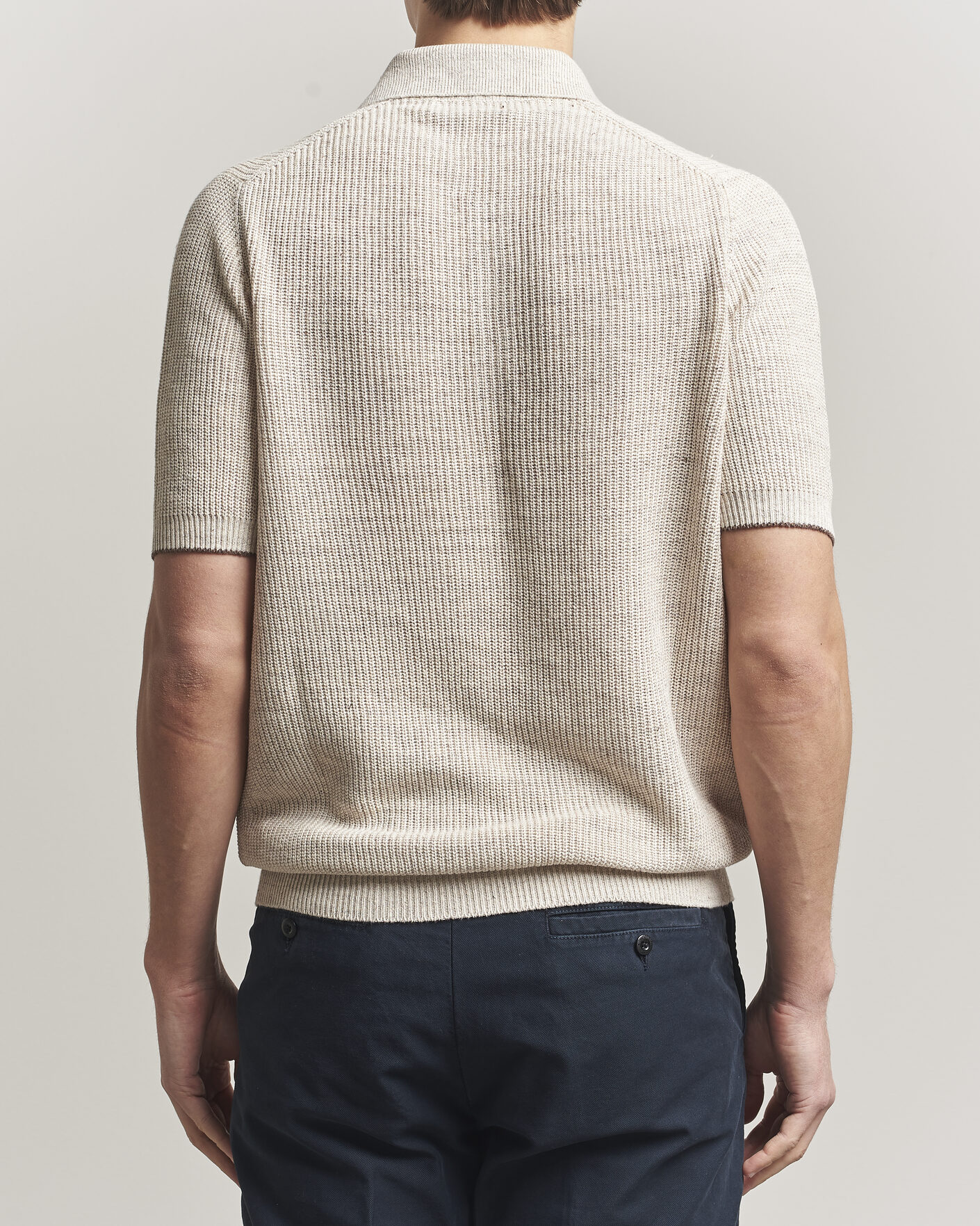 Uomini | Polo | Brunello Cucinelli | Linen Rib Knitted Polo Light Beige
