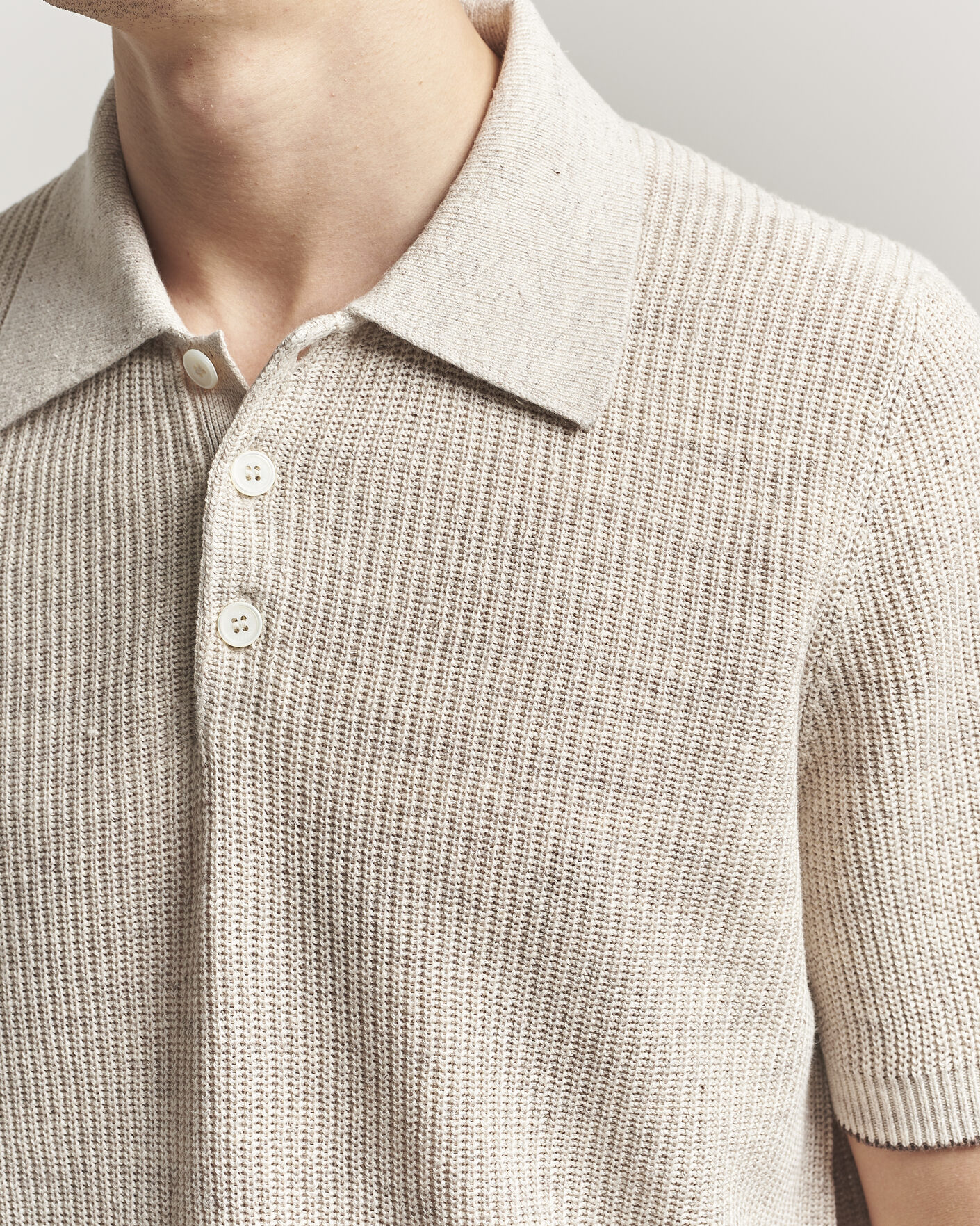Uomini | Polo | Brunello Cucinelli | Linen Rib Knitted Polo Light Beige