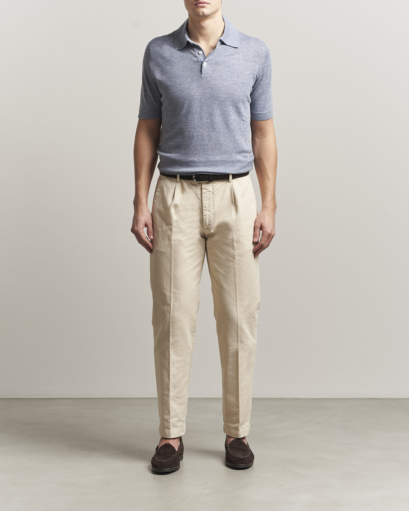 Uomini | Polo | Brunello Cucinelli | Linen Knitted Polo Light Blue
