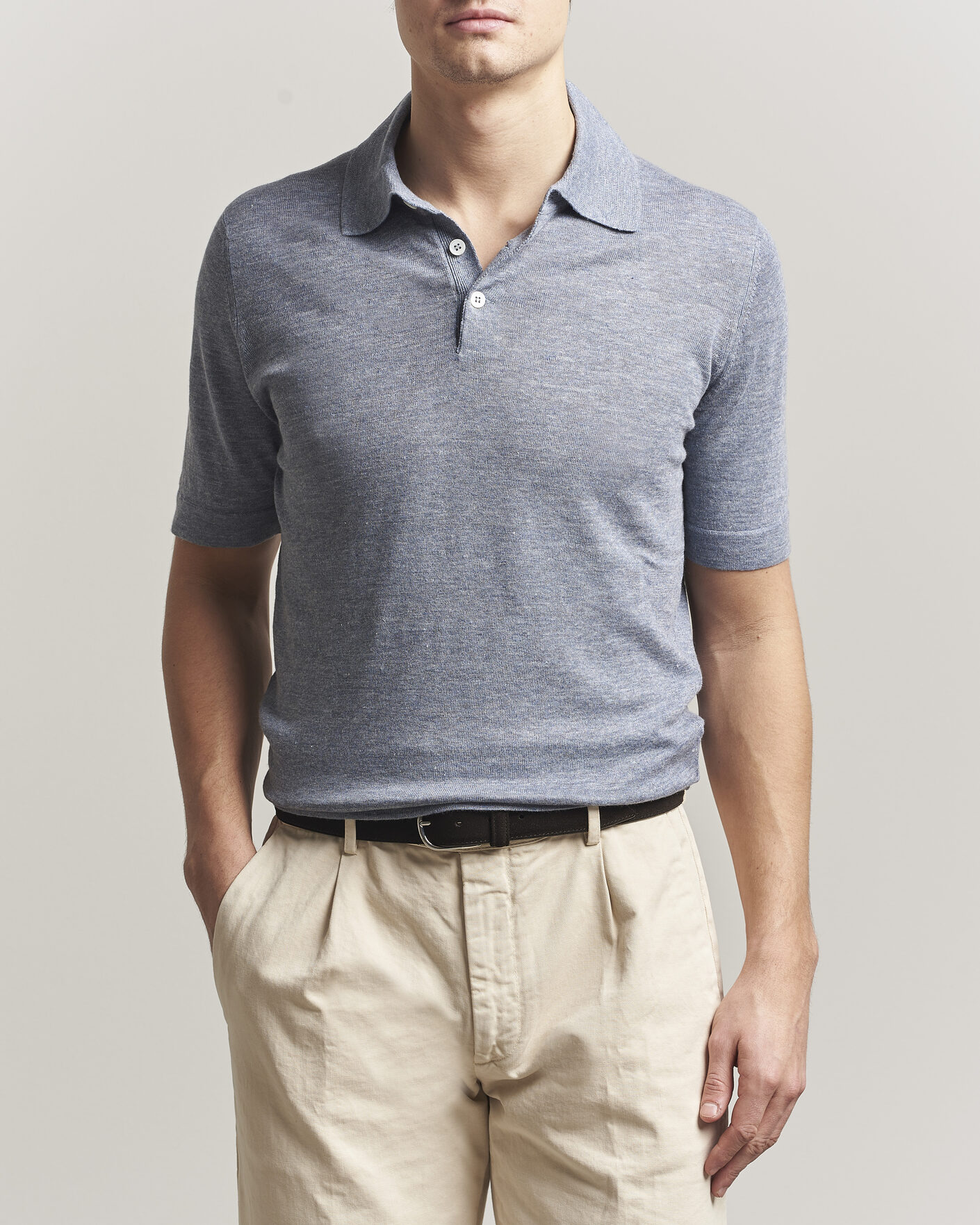 Uomini | Polo | Brunello Cucinelli | Linen Knitted Polo Light Blue