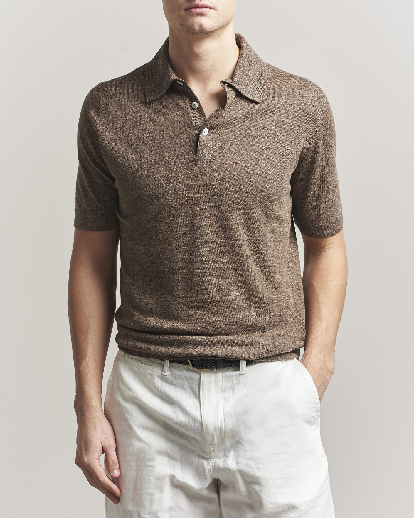 Uomini | Polo | Brunello Cucinelli | Linen Knitted Polo Brown
