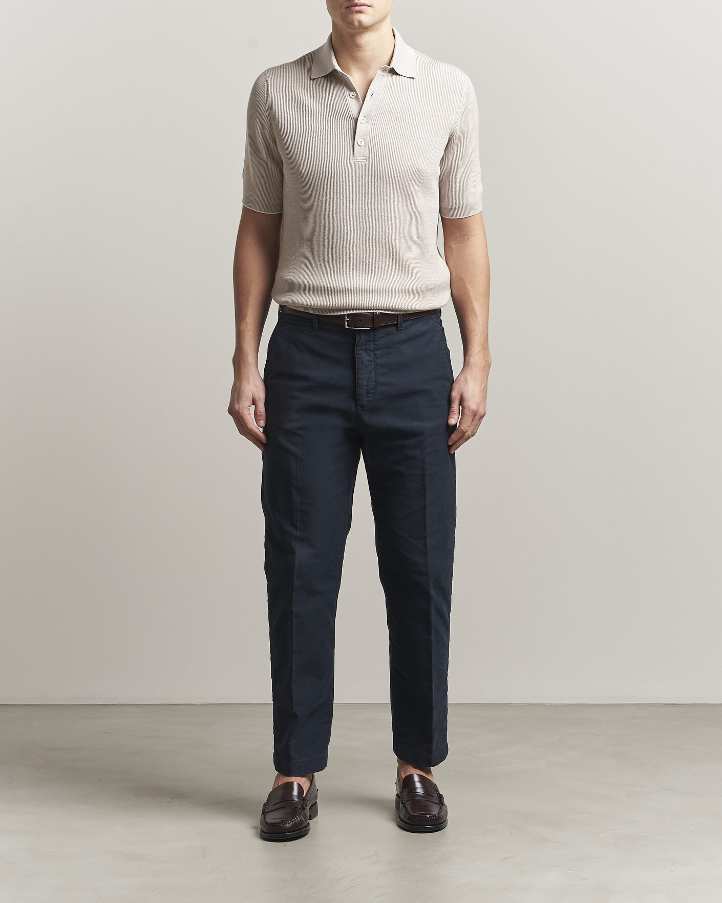Uomini | Polo | Brunello Cucinelli | Cotton Rib Knitted Polo Light Beige