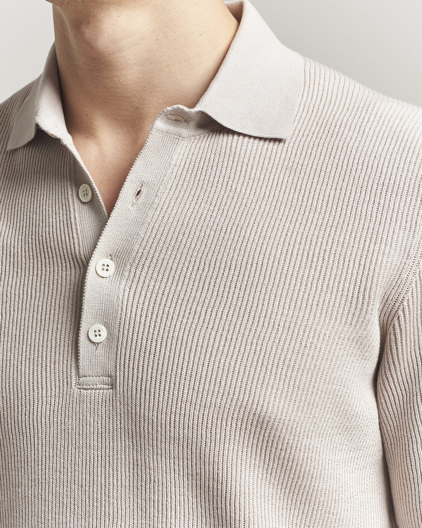 Uomini | Polo | Brunello Cucinelli | Cotton Rib Knitted Polo Light Beige