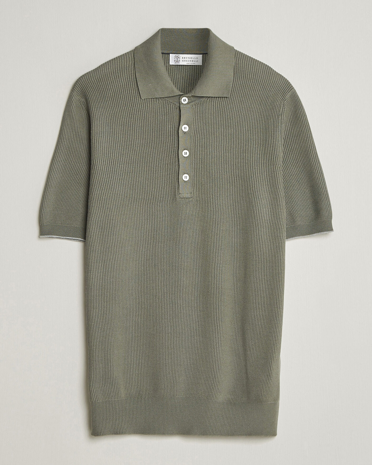 Uomini | Polo | Brunello Cucinelli | Cotton Rib Knitted Polo Olive