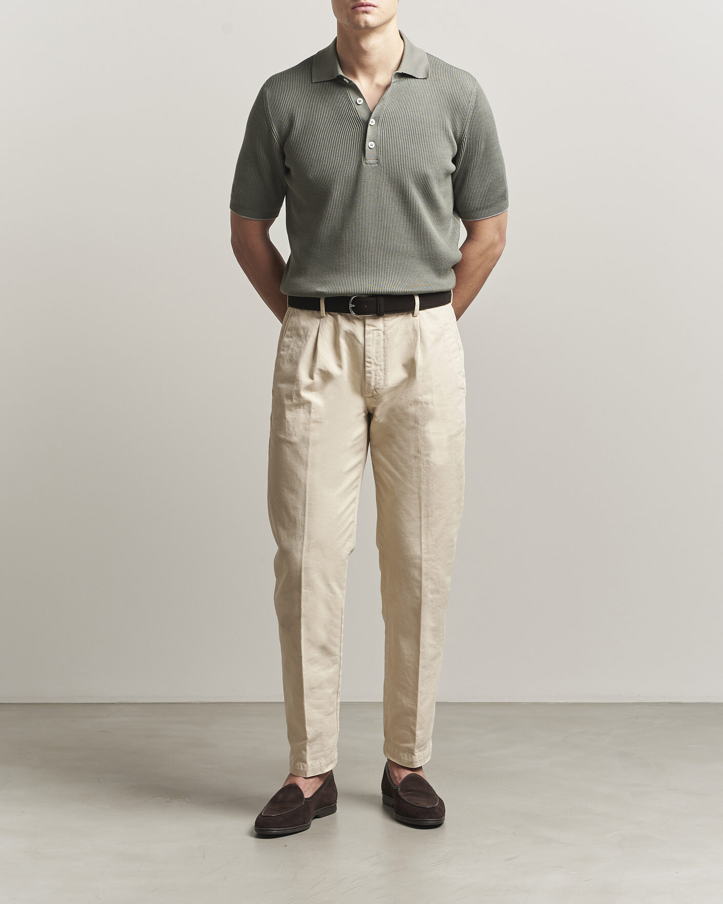 Uomini | Polo | Brunello Cucinelli | Cotton Rib Knitted Polo Olive