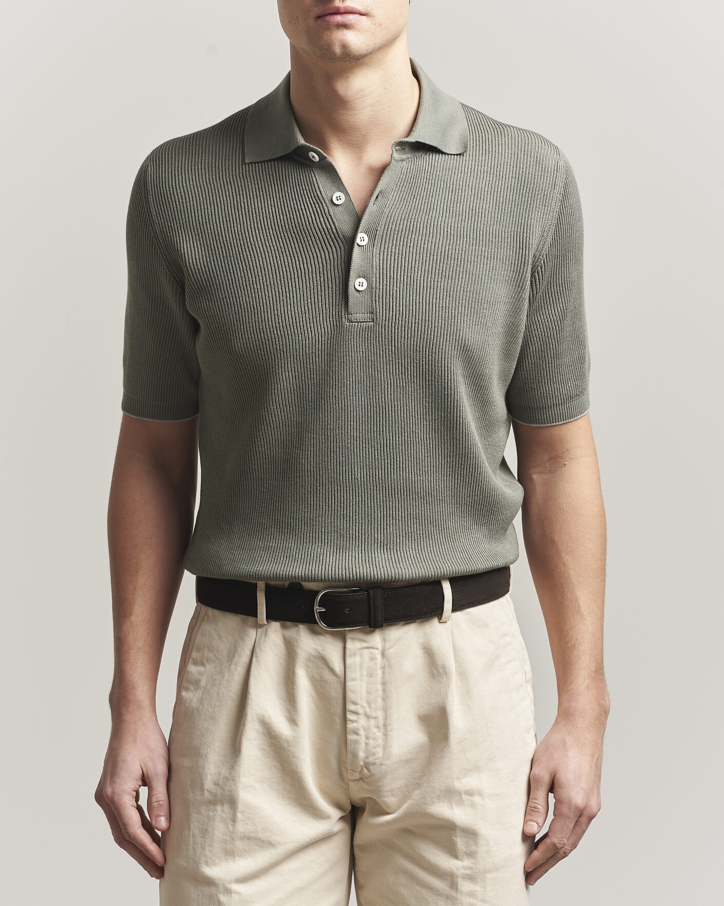 Uomini | Polo | Brunello Cucinelli | Cotton Rib Knitted Polo Olive