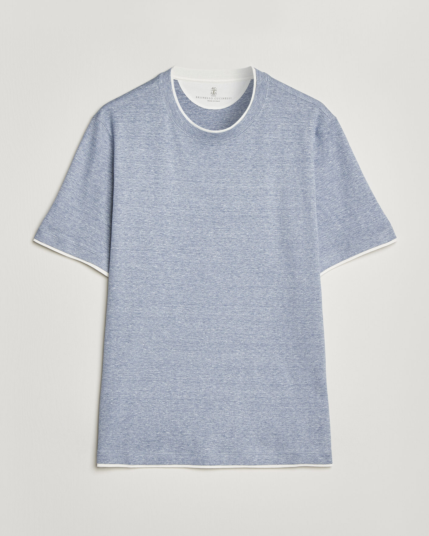 Uomini | T-shirt | Brunello Cucinelli | Double Collar Linen T-Shirt Light Blue