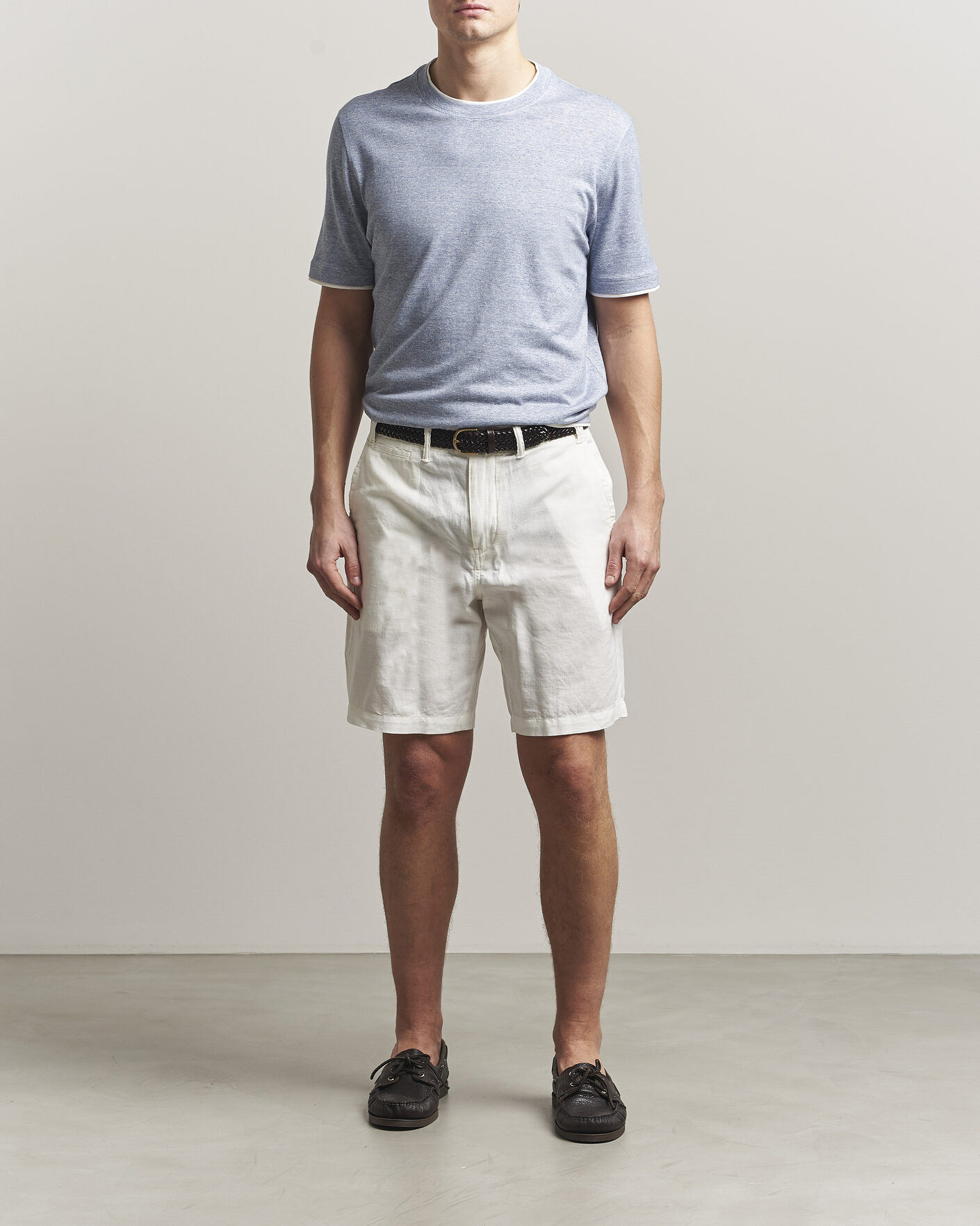 Uomini | T-shirt | Brunello Cucinelli | Double Collar Linen T-Shirt Light Blue