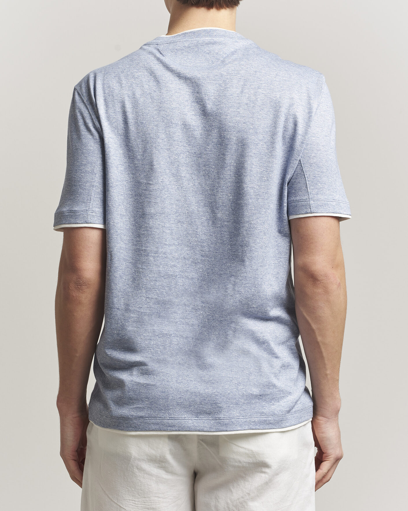 Uomini | T-shirt | Brunello Cucinelli | Double Collar Linen T-Shirt Light Blue