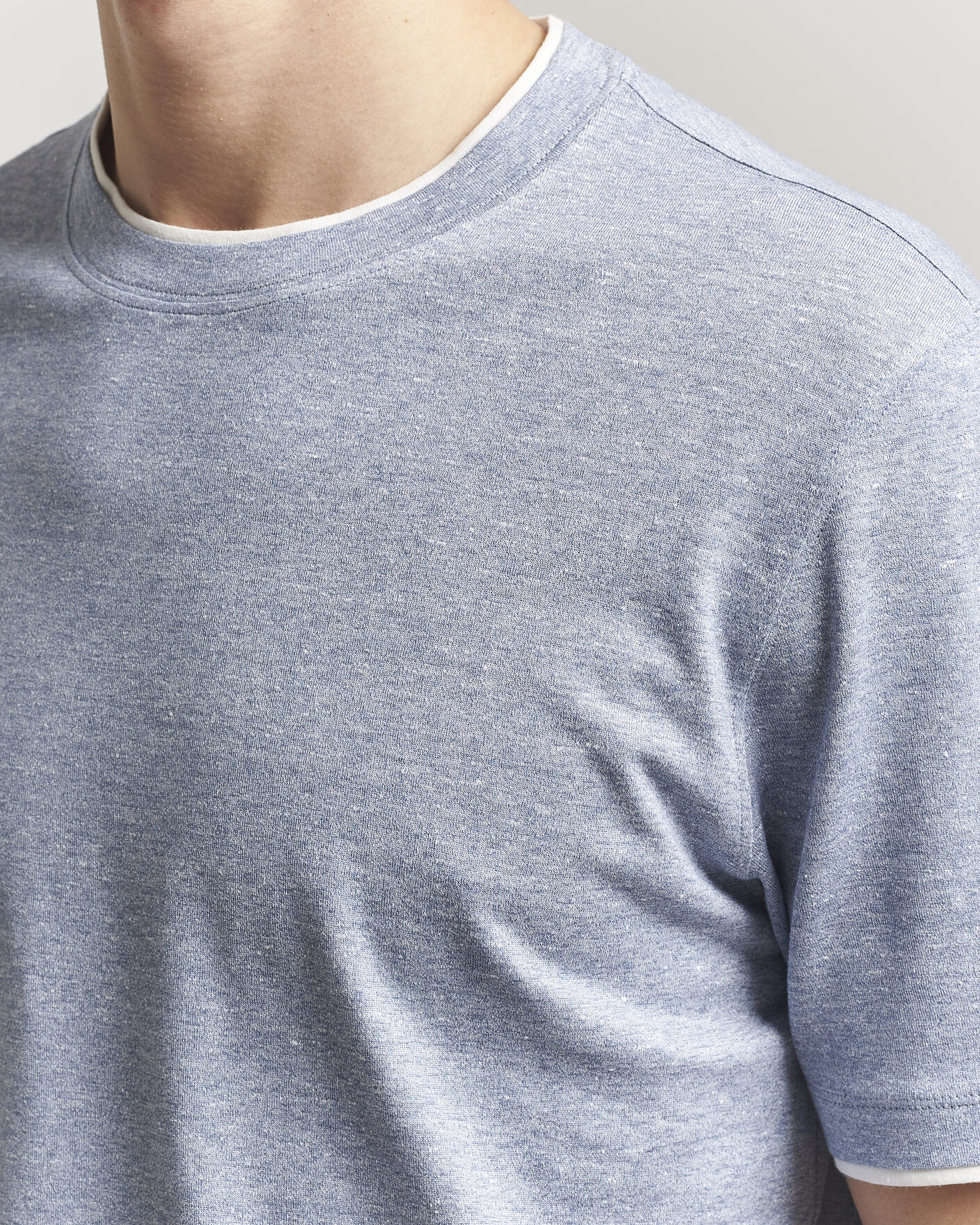 Uomini | T-shirt | Brunello Cucinelli | Double Collar Linen T-Shirt Light Blue
