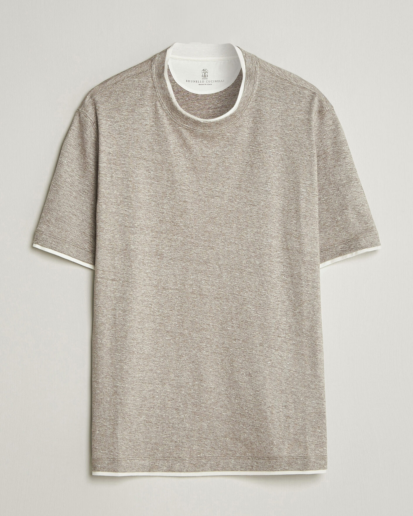 Uomini | T-shirt | Brunello Cucinelli | Double Collar Linen T-Shirt Brown
