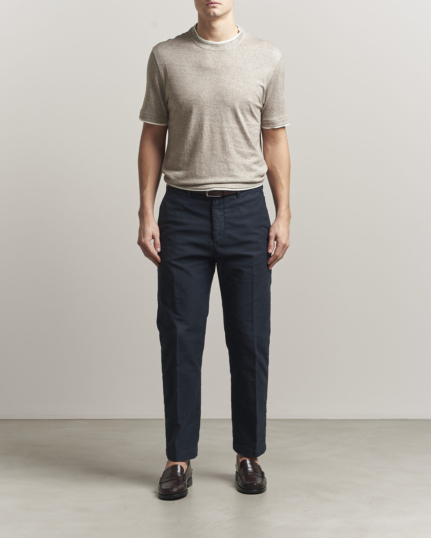 Uomini | T-shirt | Brunello Cucinelli | Double Collar Linen T-Shirt Brown