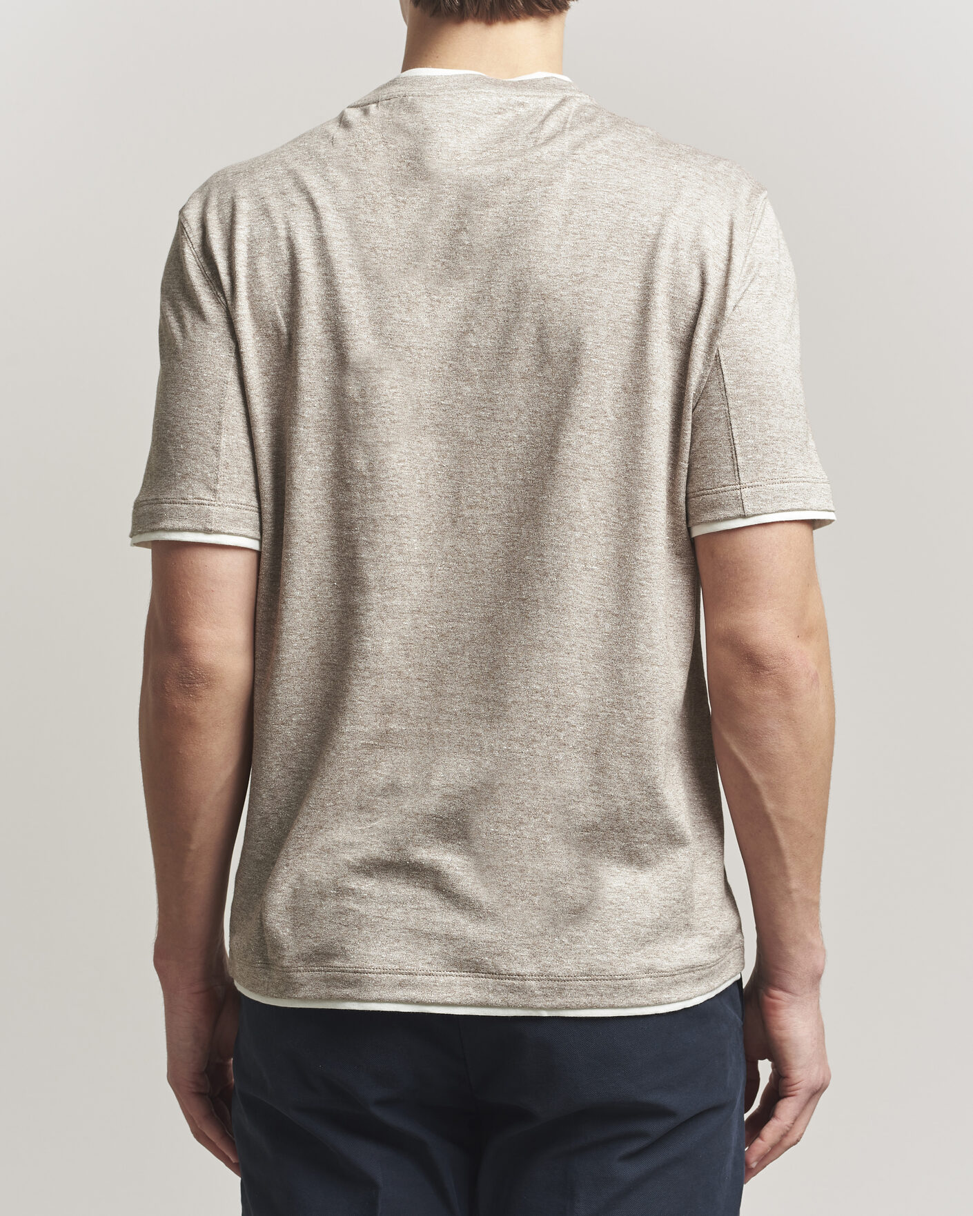 Uomini | T-shirt | Brunello Cucinelli | Double Collar Linen T-Shirt Brown