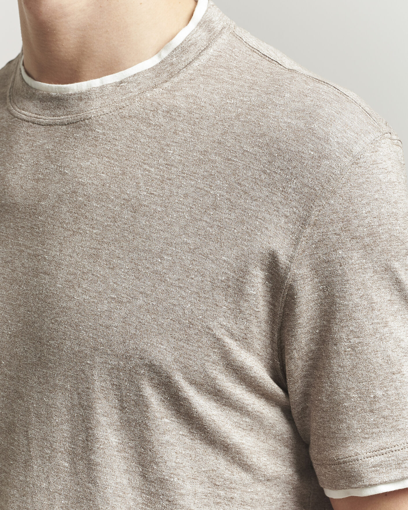 Uomini | T-shirt | Brunello Cucinelli | Double Collar Linen T-Shirt Brown