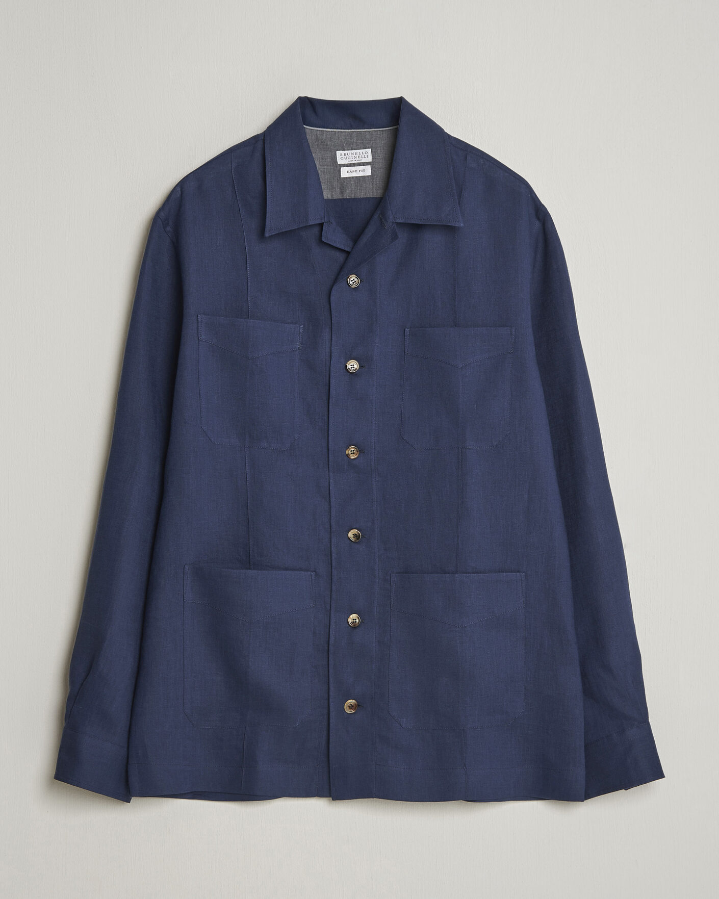 Uomini | Camicie | Brunello Cucinelli | Linen Shirt Jacket Navy