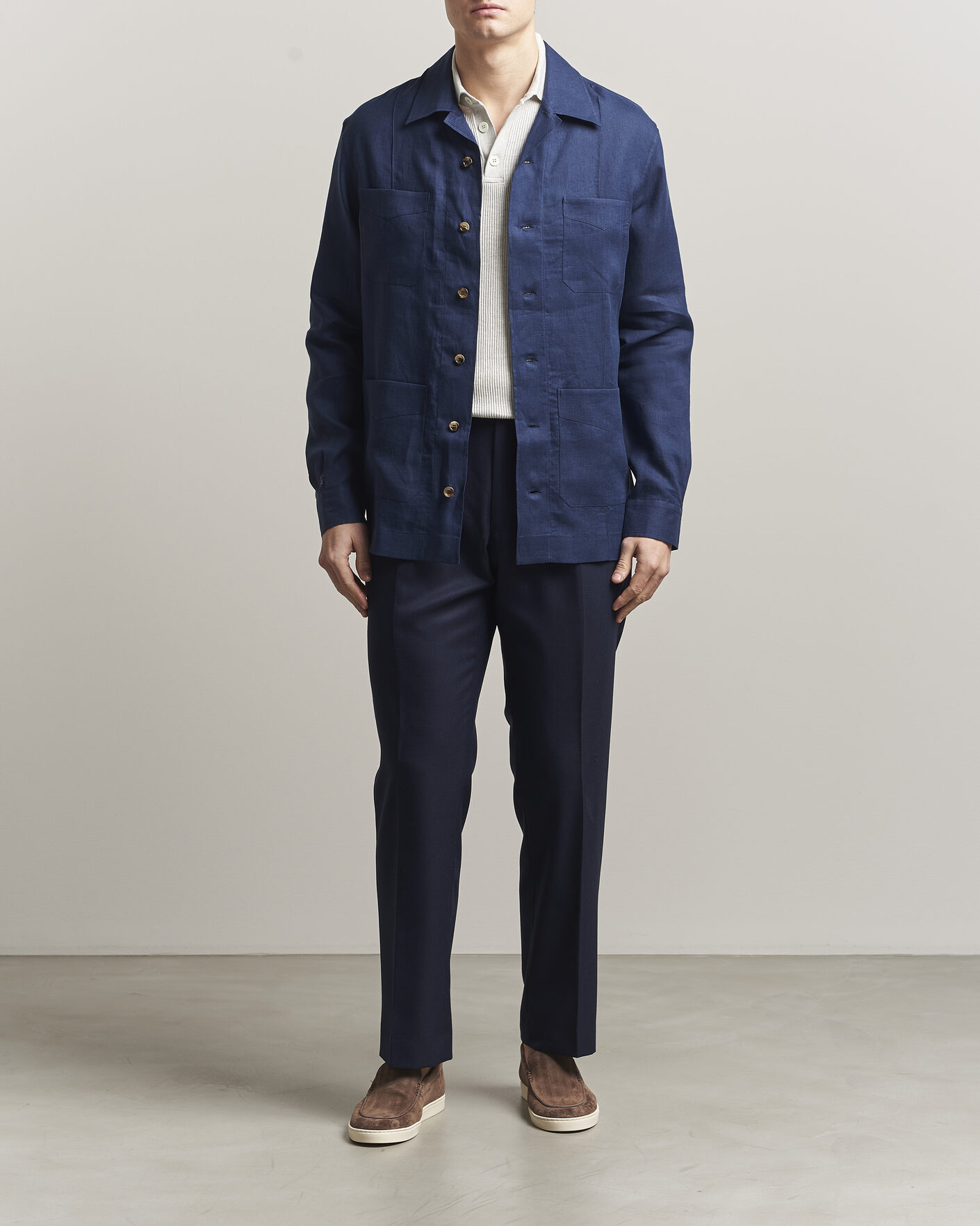Uomini | Camicie | Brunello Cucinelli | Linen Shirt Jacket Navy