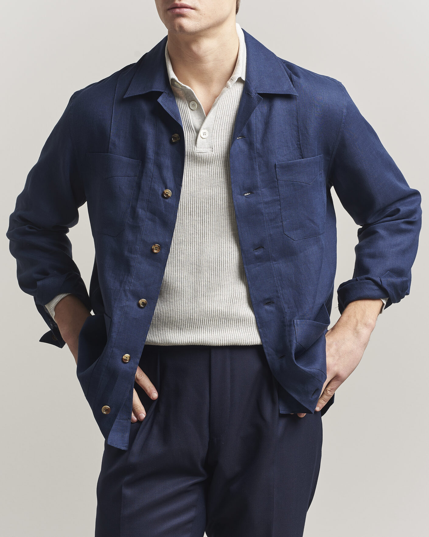 Uomini | Camicie | Brunello Cucinelli | Linen Shirt Jacket Navy
