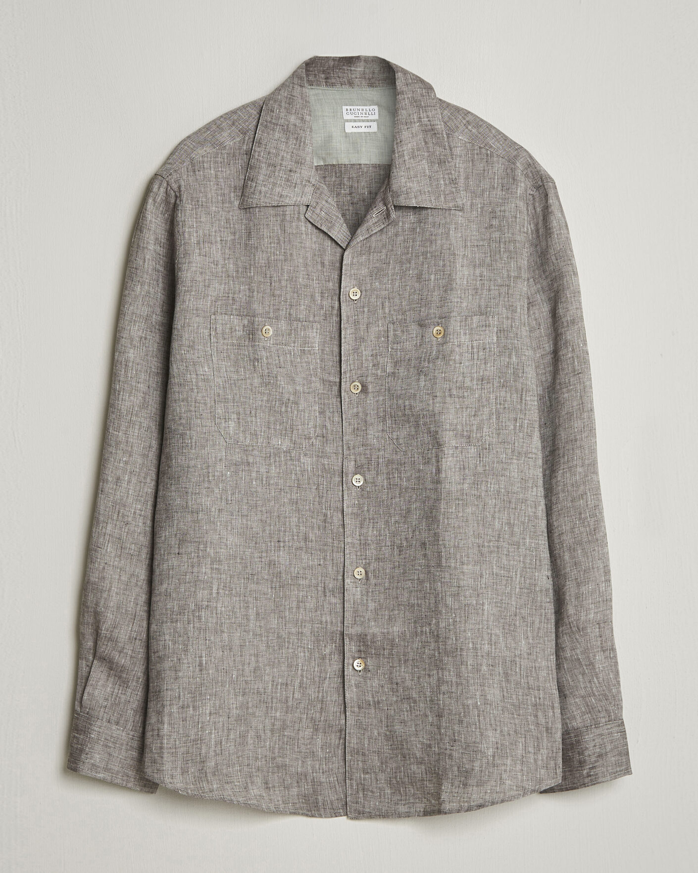 Uomini | Camicie | Brunello Cucinelli | Linen Double Pocket Camp Shirt Brown