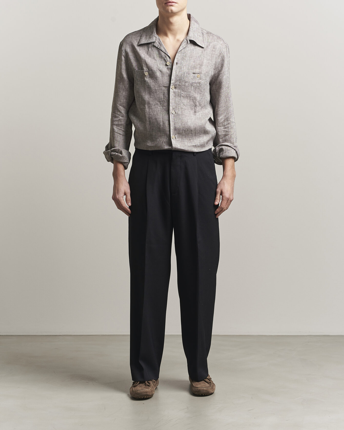 Uomini | Camicie | Brunello Cucinelli | Linen Double Pocket Camp Shirt Brown