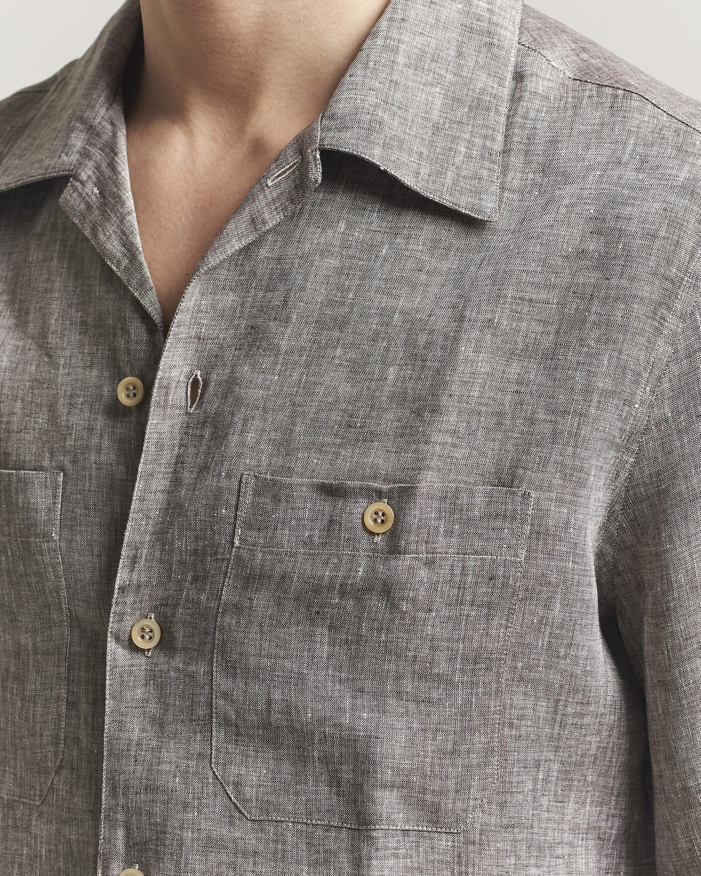 Uomini | Camicie | Brunello Cucinelli | Linen Double Pocket Camp Shirt Brown