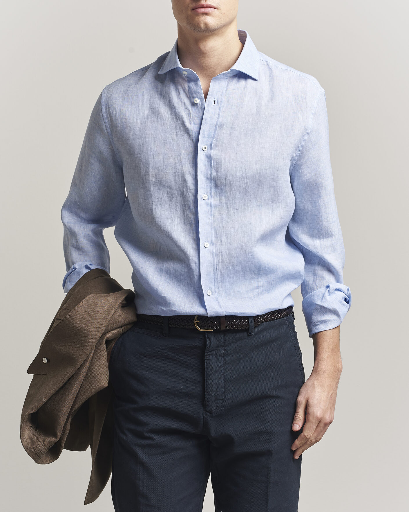 Uomini | Camicie | Brunello Cucinelli | Easy Fit Linen Shirt Light Blue