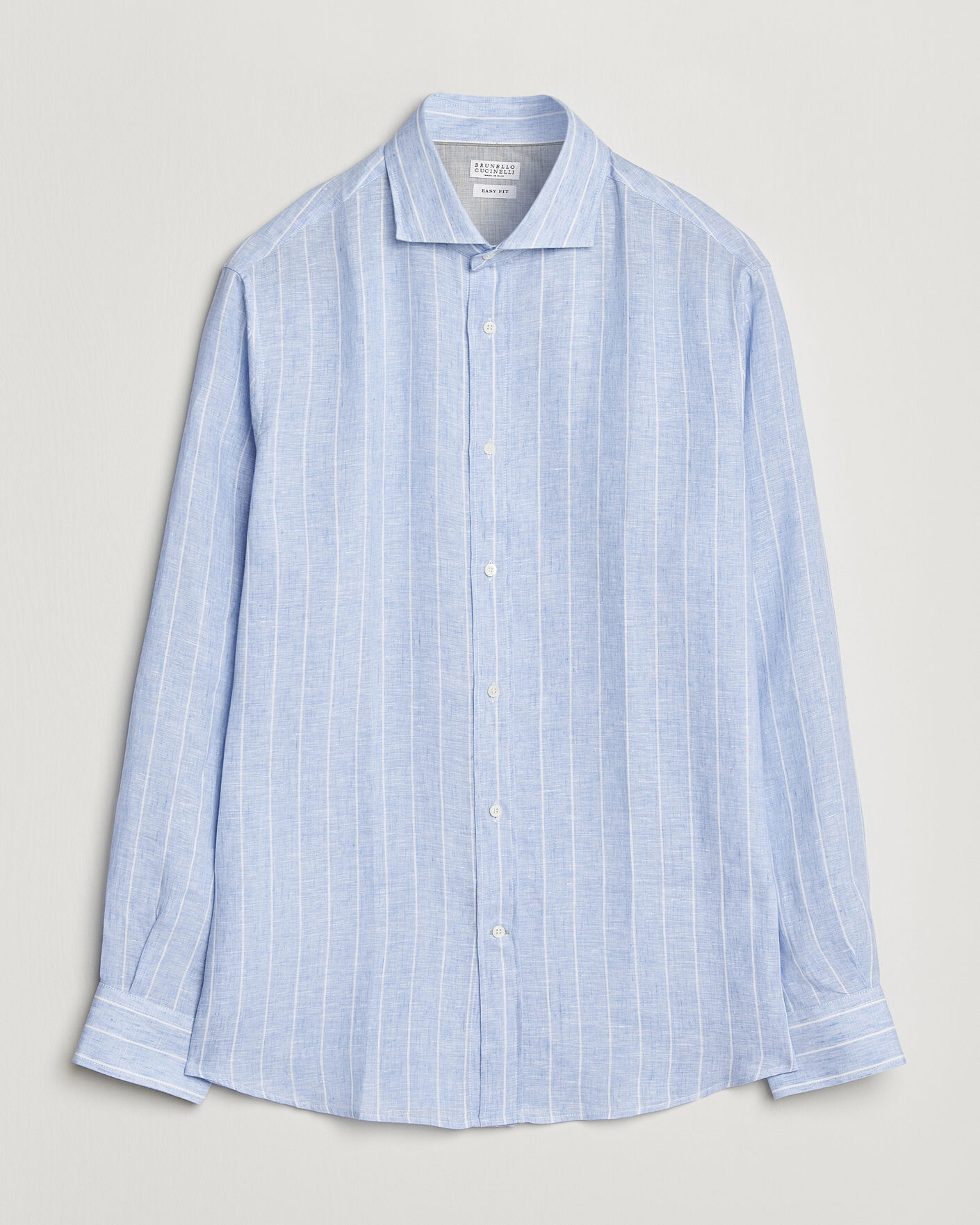 Uomini | Camicie | Brunello Cucinelli | Easy Fit Linen Shirt Light Blue Stripe