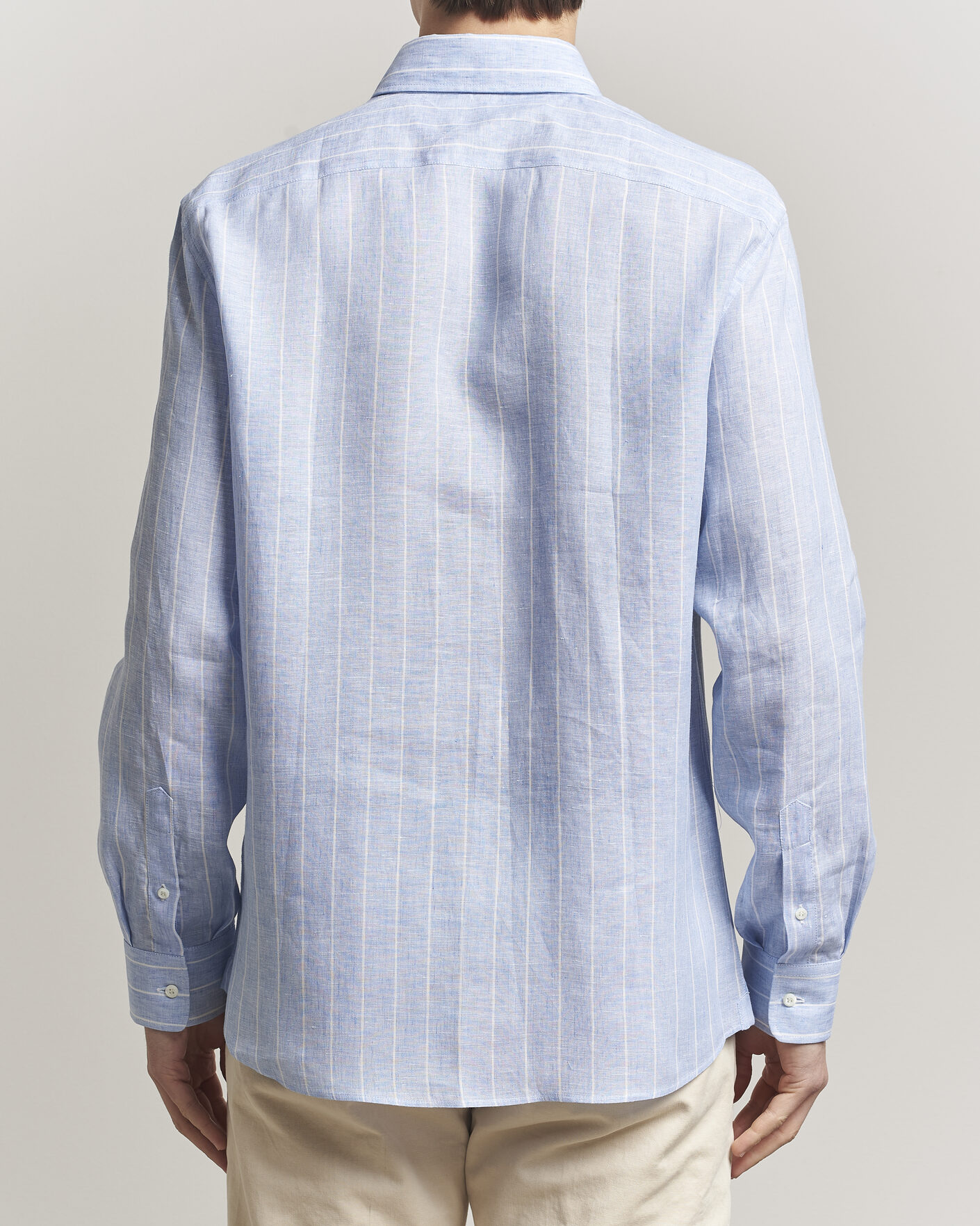 Uomini | Camicie | Brunello Cucinelli | Easy Fit Linen Shirt Light Blue Stripe