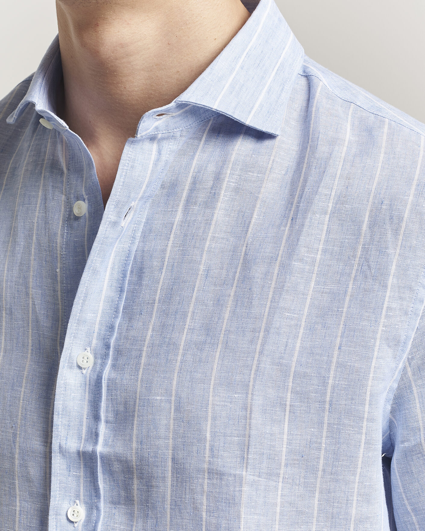 Uomini | Camicie | Brunello Cucinelli | Easy Fit Linen Shirt Light Blue Stripe