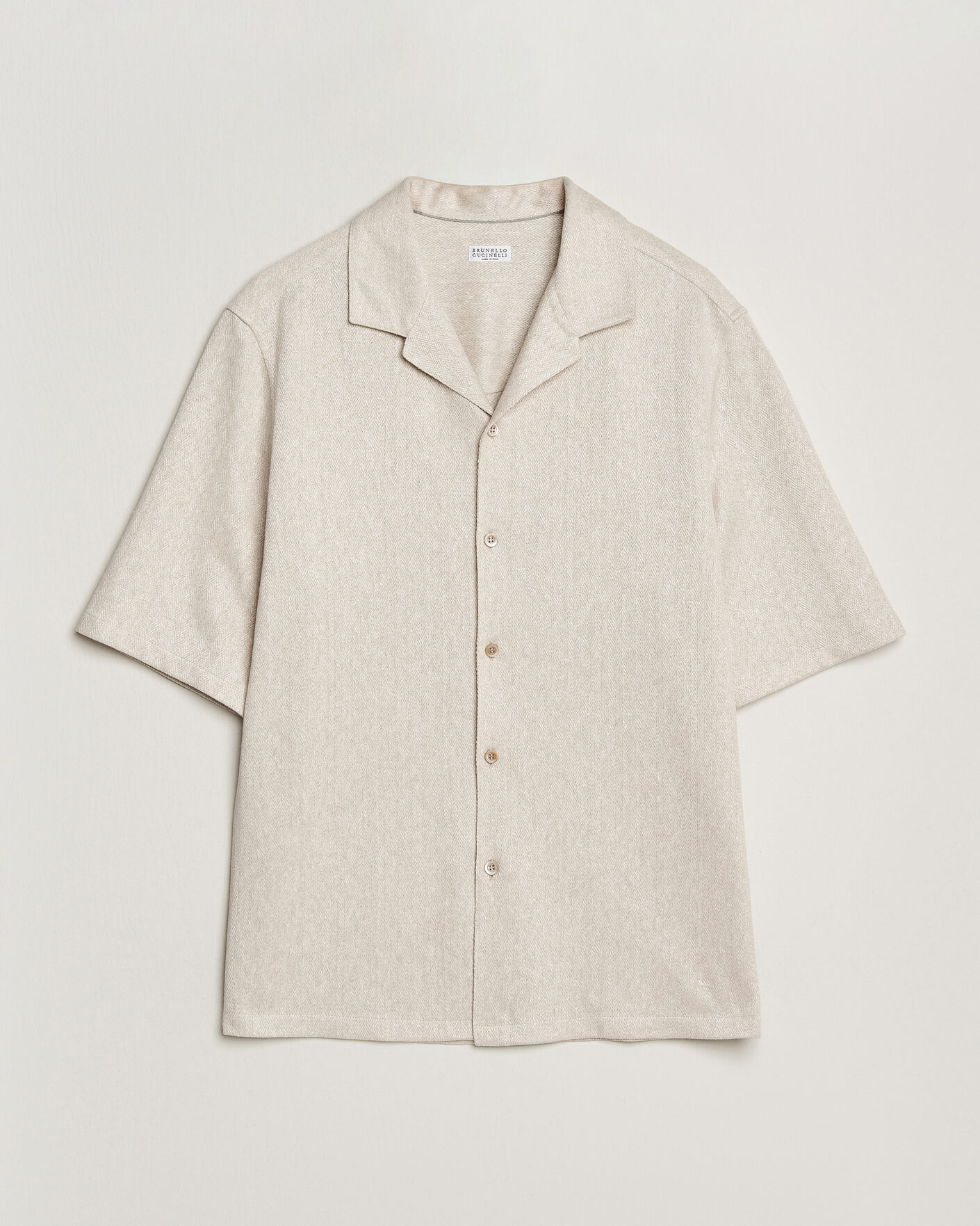 Uomini | Camicie | Brunello Cucinelli | Linen Herringbone Camp Shirt Light Beige