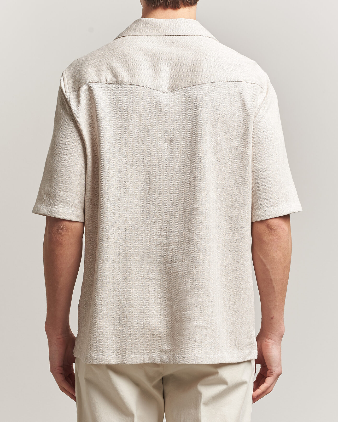 Uomini | Camicie | Brunello Cucinelli | Linen Herringbone Camp Shirt Light Beige