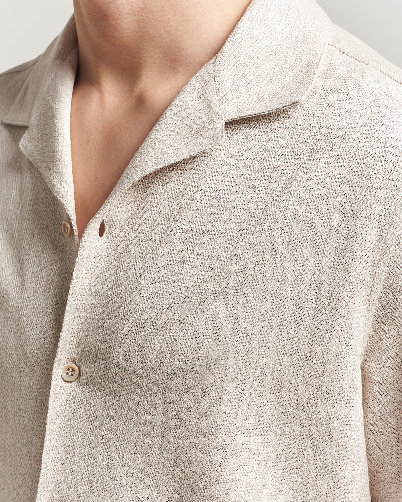 Uomini | Camicie | Brunello Cucinelli | Linen Herringbone Camp Shirt Light Beige