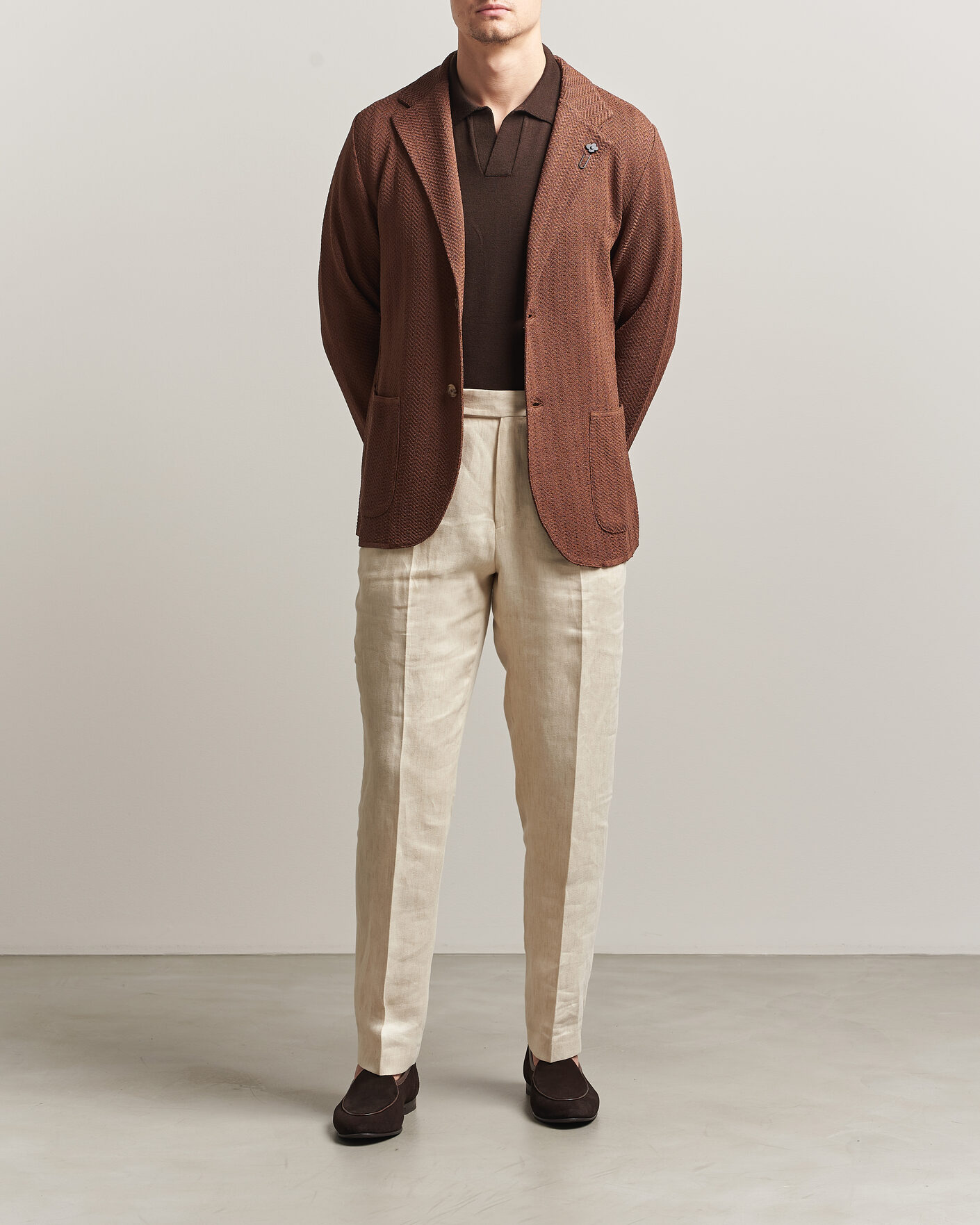 Uomini | Blazers | Lardini | Structured Cotton/Viscose Knit Jacket Brown