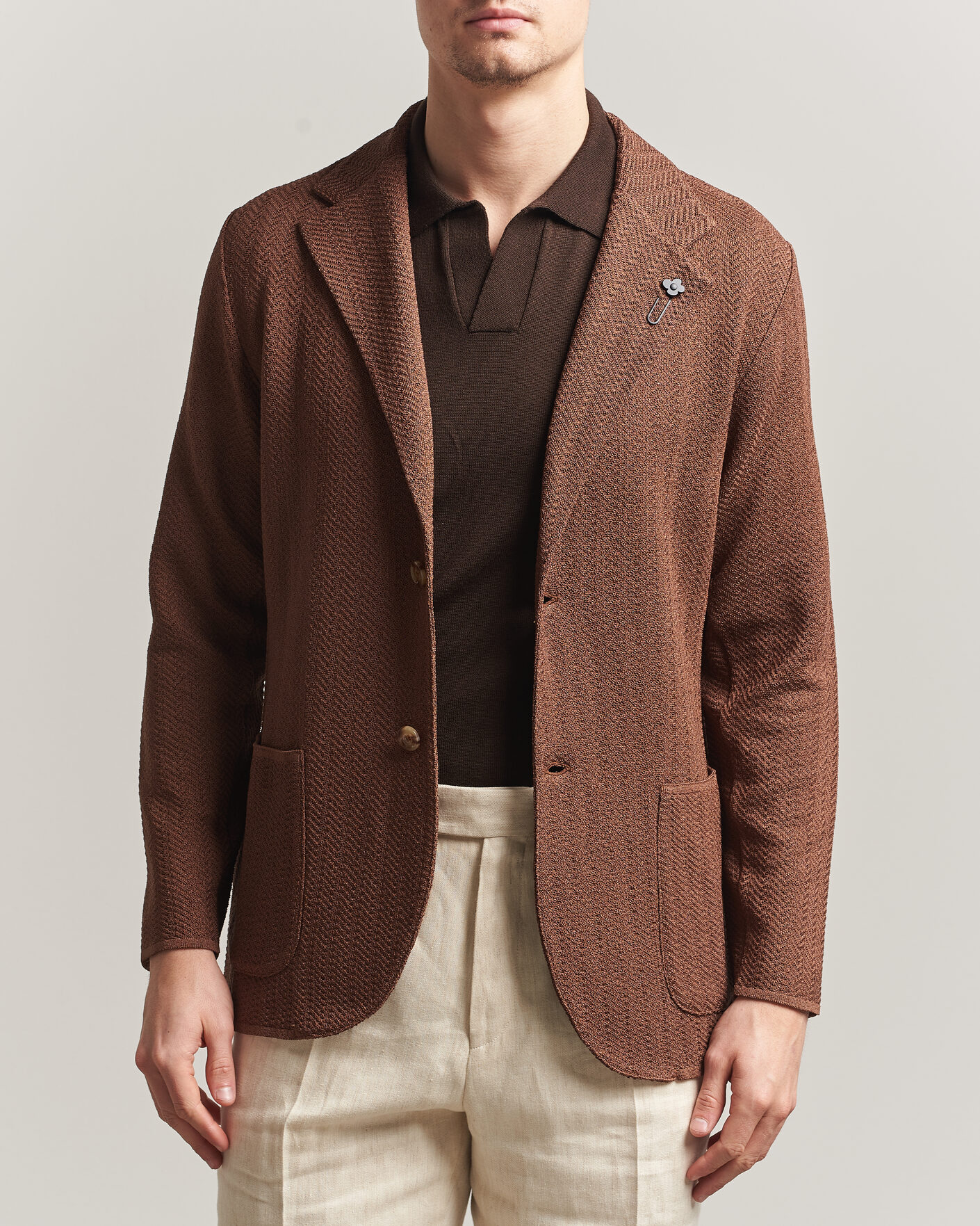 Uomini | Blazers | Lardini | Structured Cotton/Viscose Knit Jacket Brown
