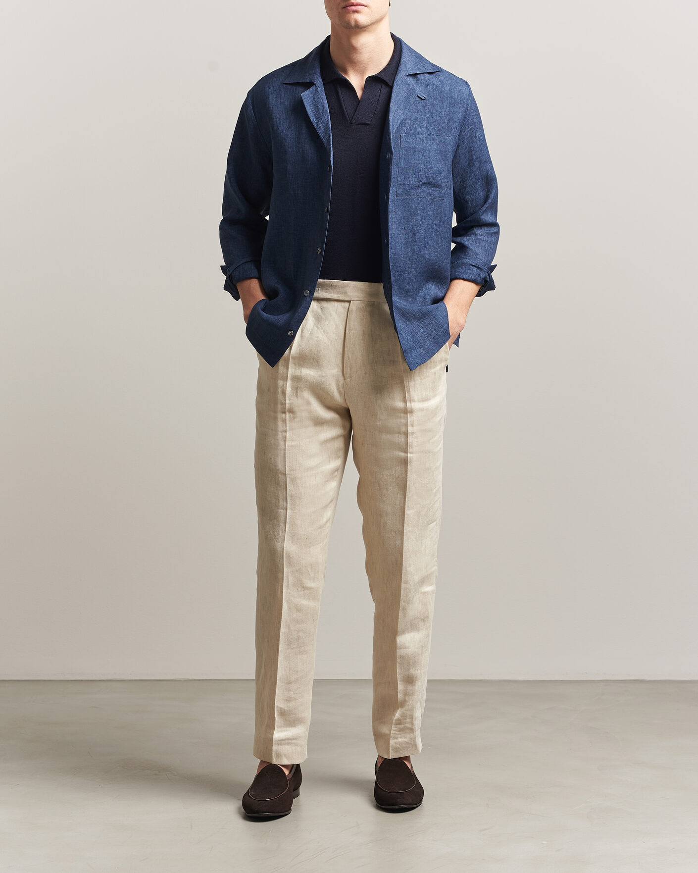 Uomini | Camicie | Lardini | Paul Linen Resort Shirt Dark Blue