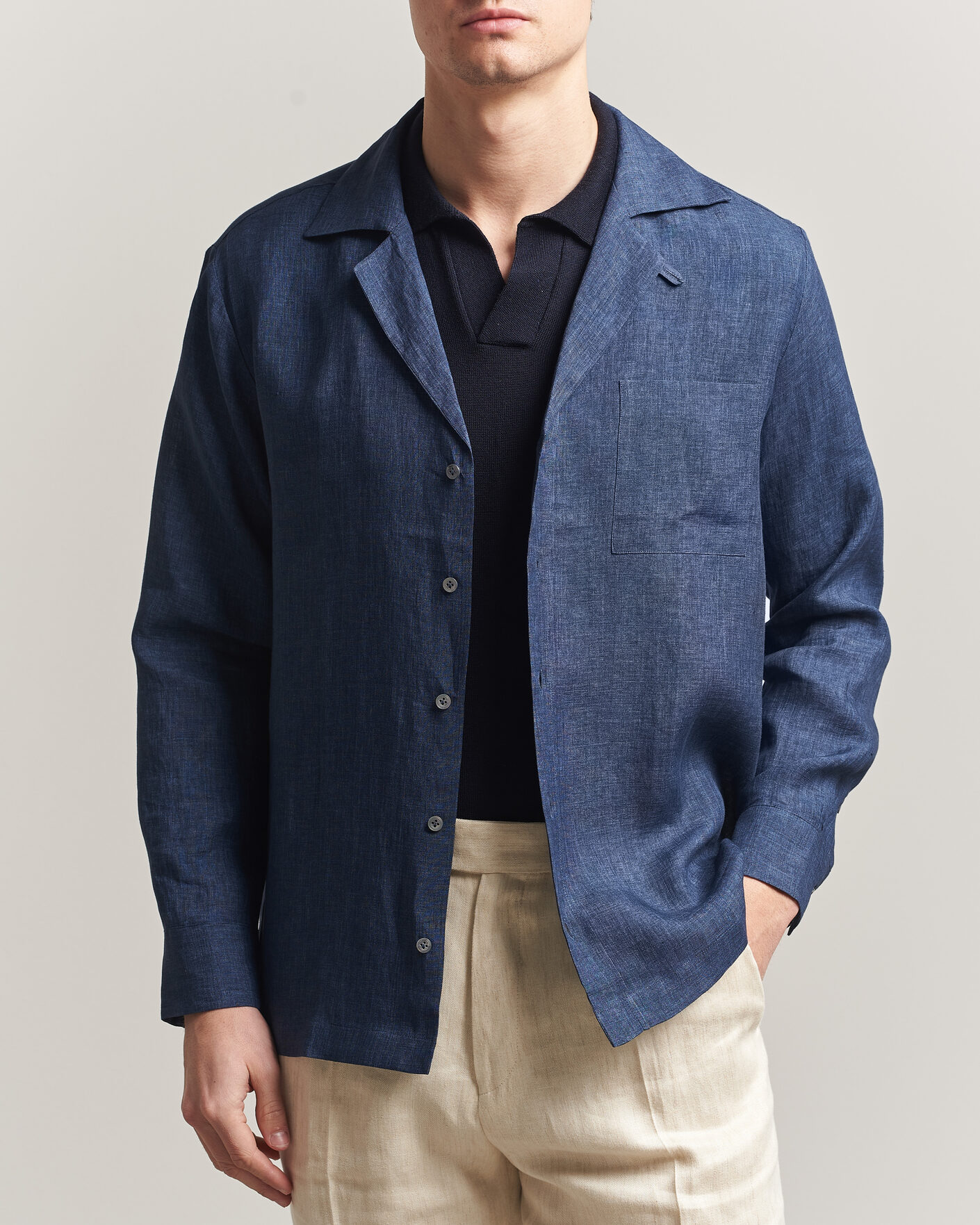 Uomini | Camicie | Lardini | Paul Linen Resort Shirt Dark Blue