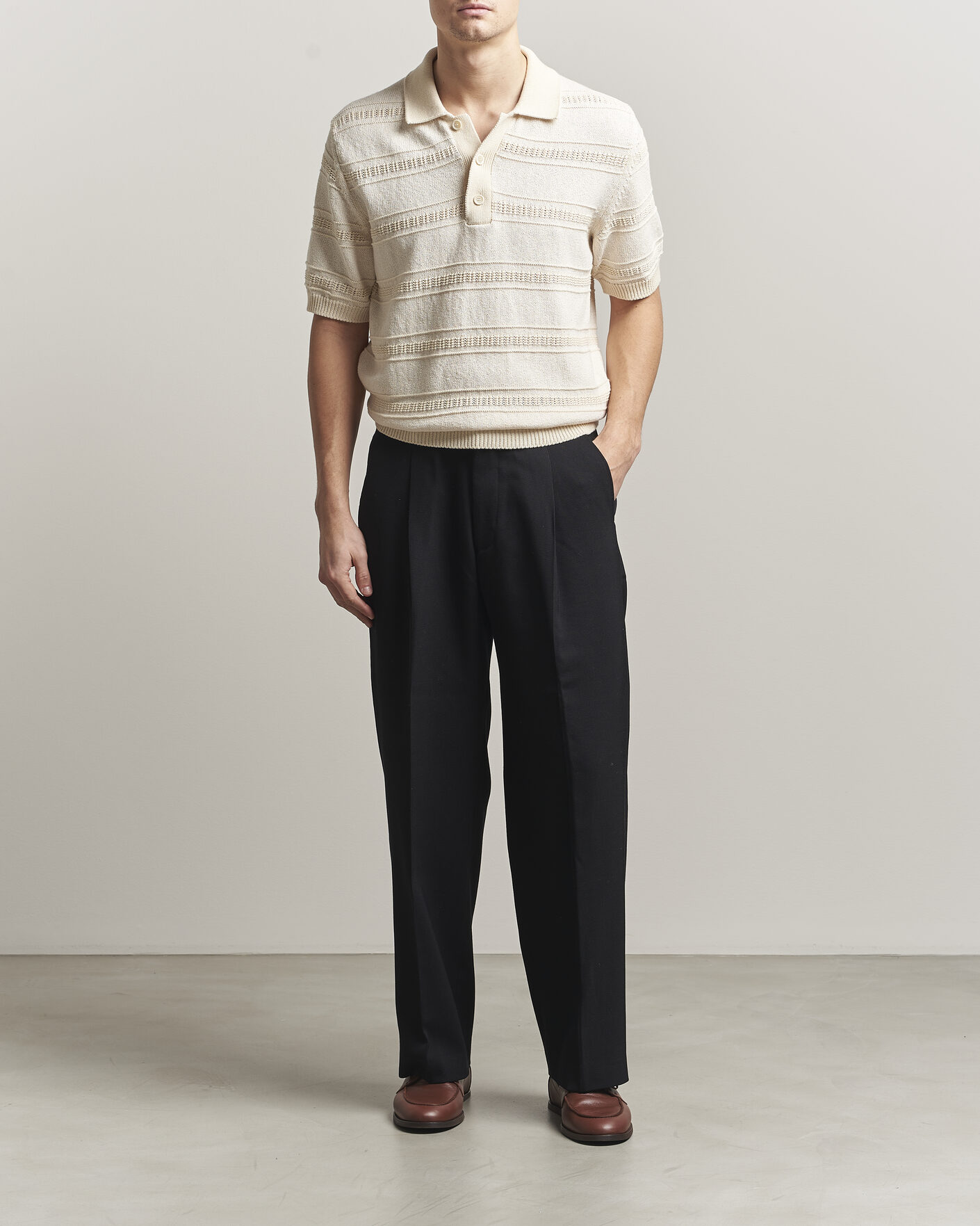 Uomini | Polo | Lardini | Strcture Knitted Organic/Recycled Cotton Polo White