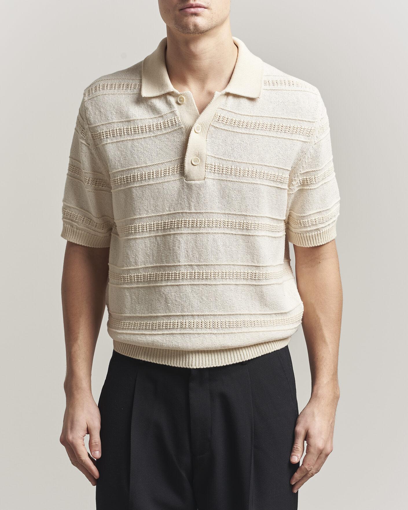 Uomini | Polo | Lardini | Strcture Knitted Organic/Recycled Cotton Polo White