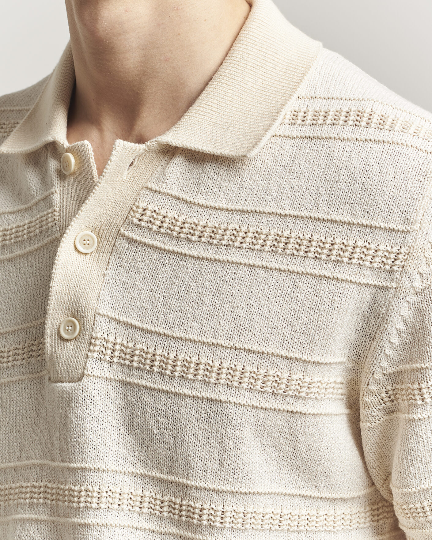 Uomini | Polo | Lardini | Strcture Knitted Organic/Recycled Cotton Polo White