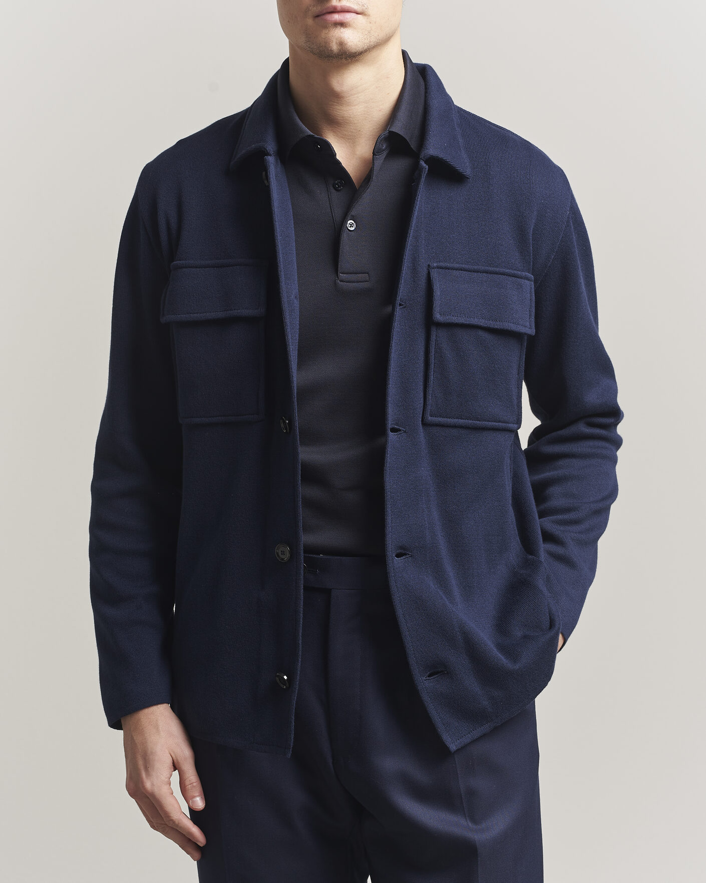 Uomini | Giacche | Lardini | Knitted Cotton Pocket Shirt Jacket Navy