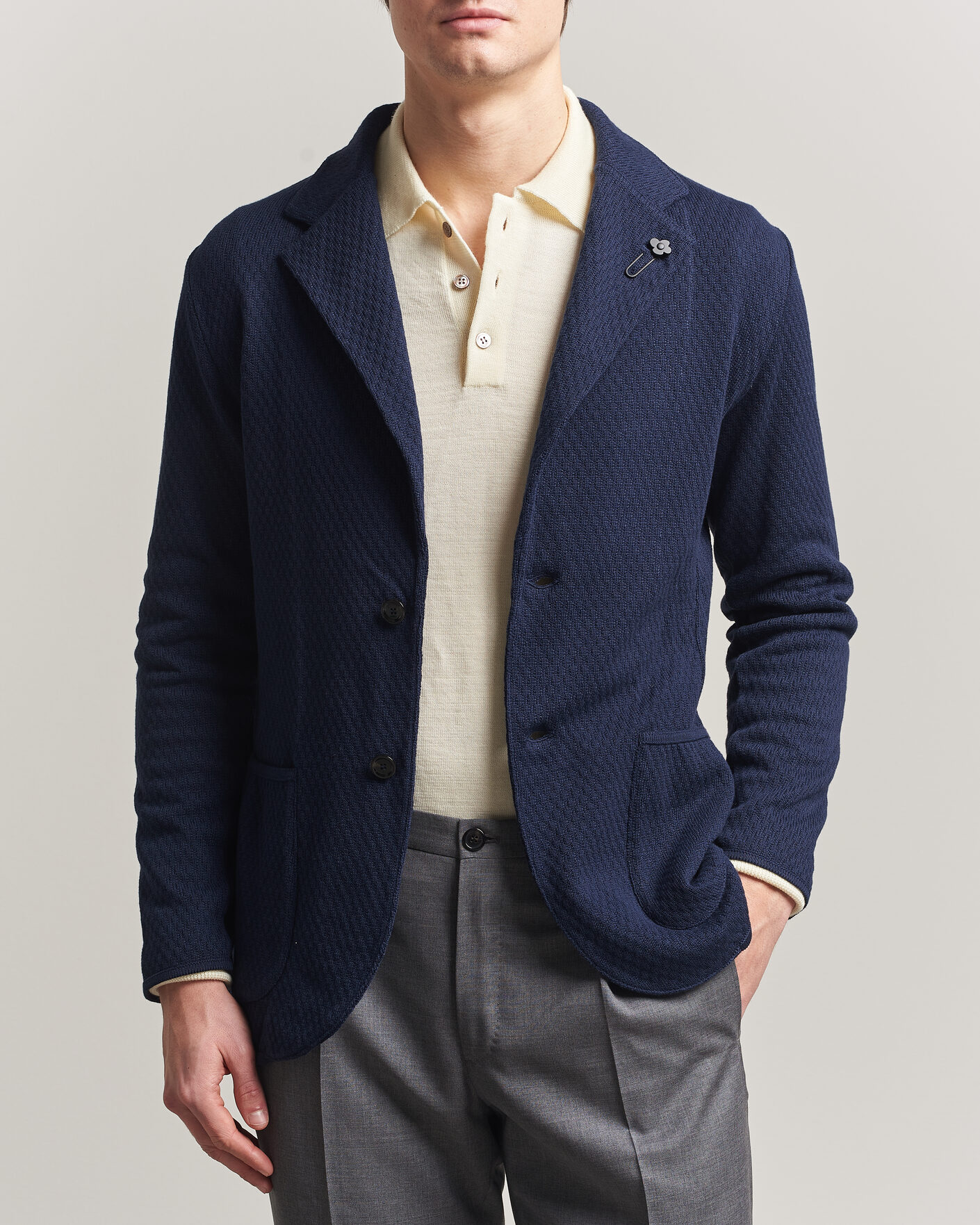 Uomini | Blazers | Lardini | Knitted Structure Cotton Blazer Navy
