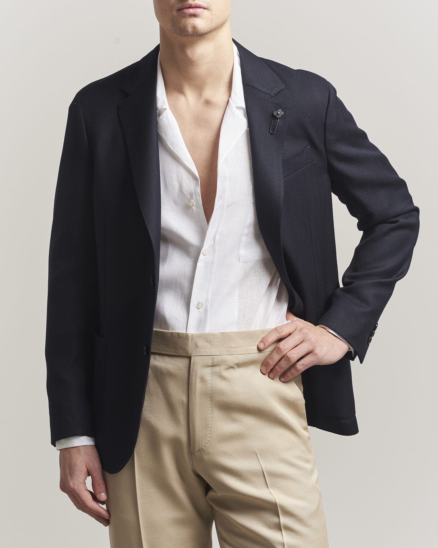 Uomini | Blazers | Lardini | Herringbone Light Wool Blazer Navy