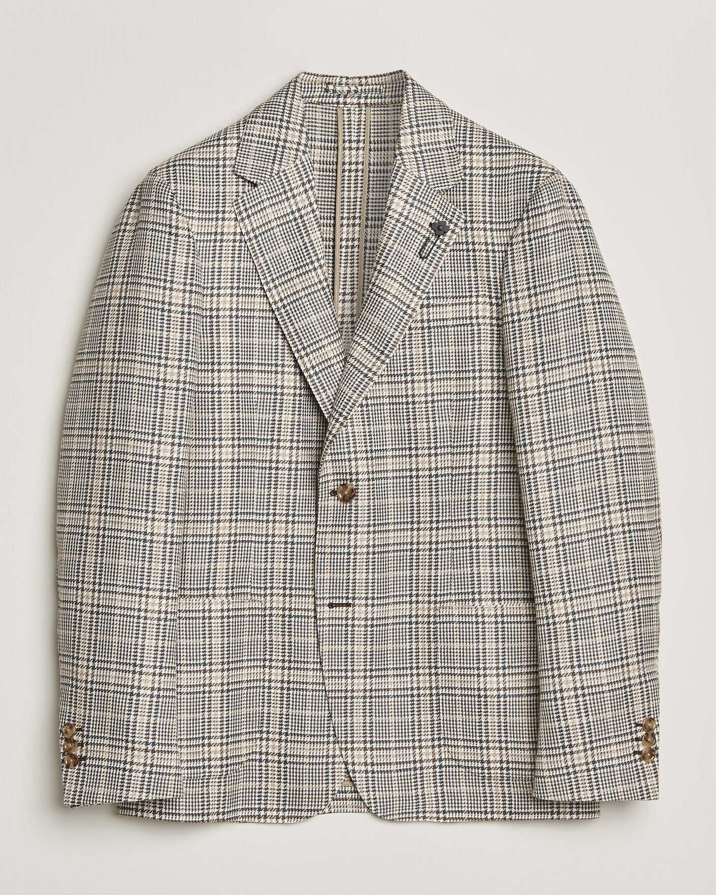 Uomini | Blazers | Lardini | Multi Check Cotton/Linen Blazer Beige