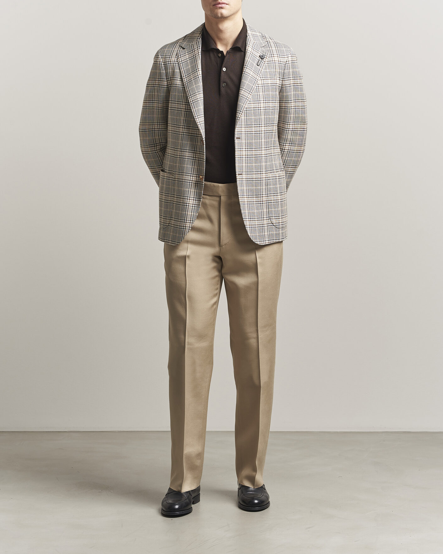 Uomini | Blazers | Lardini | Multi Check Cotton/Linen Blazer Beige