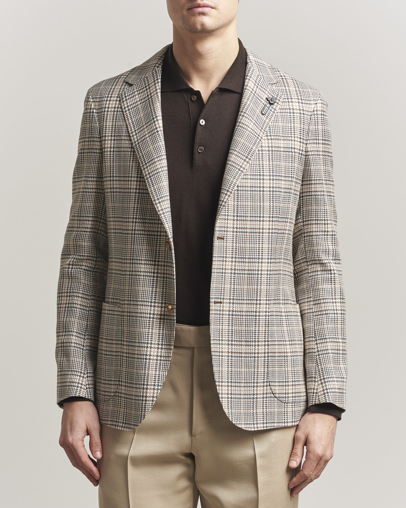 Uomini | Blazers | Lardini | Multi Check Cotton/Linen Blazer Beige