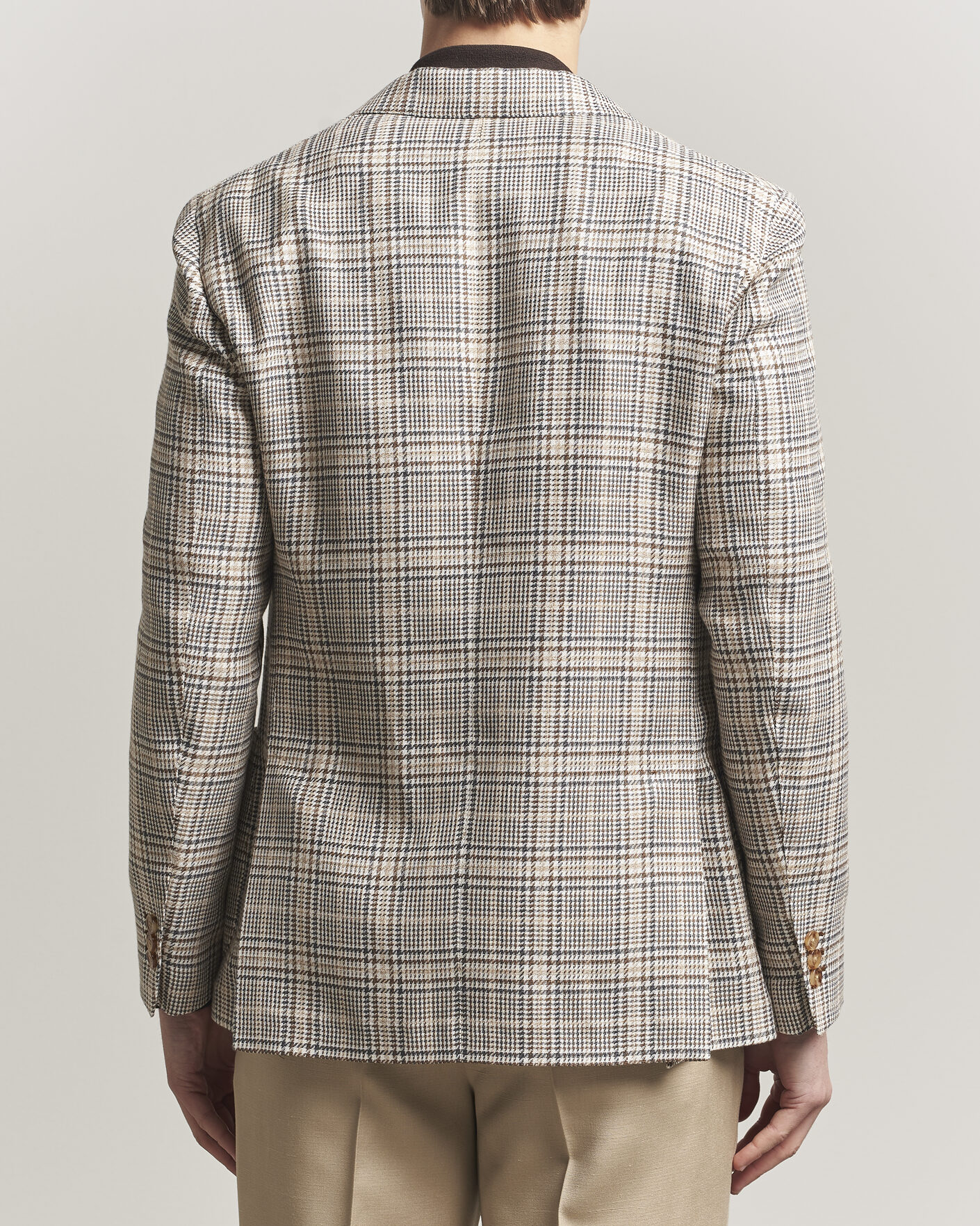 Uomini | Blazers | Lardini | Multi Check Cotton/Linen Blazer Beige