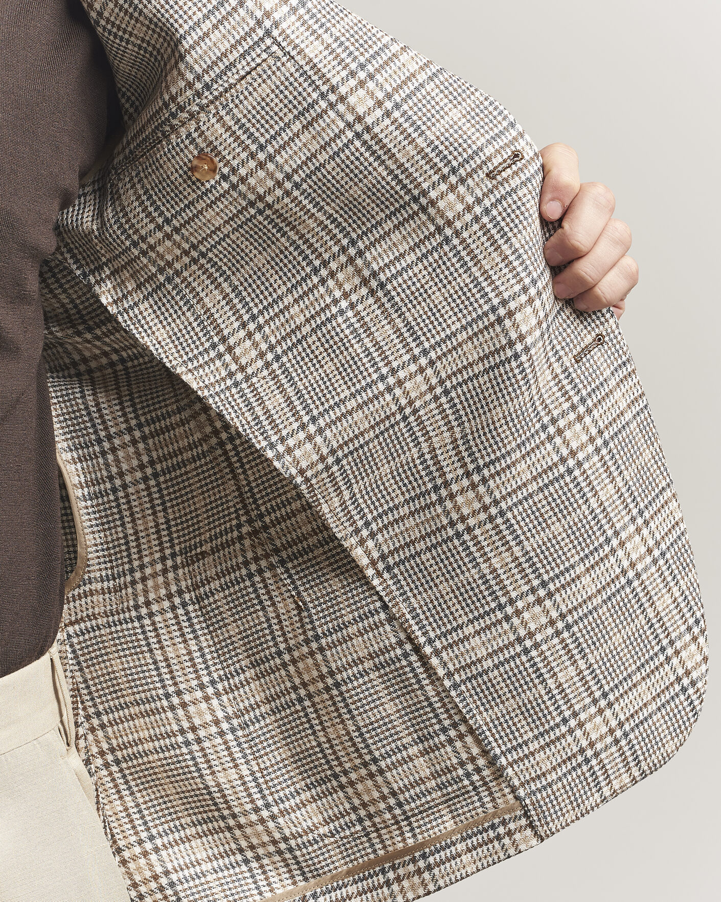 Uomini | Blazers | Lardini | Multi Check Cotton/Linen Blazer Beige