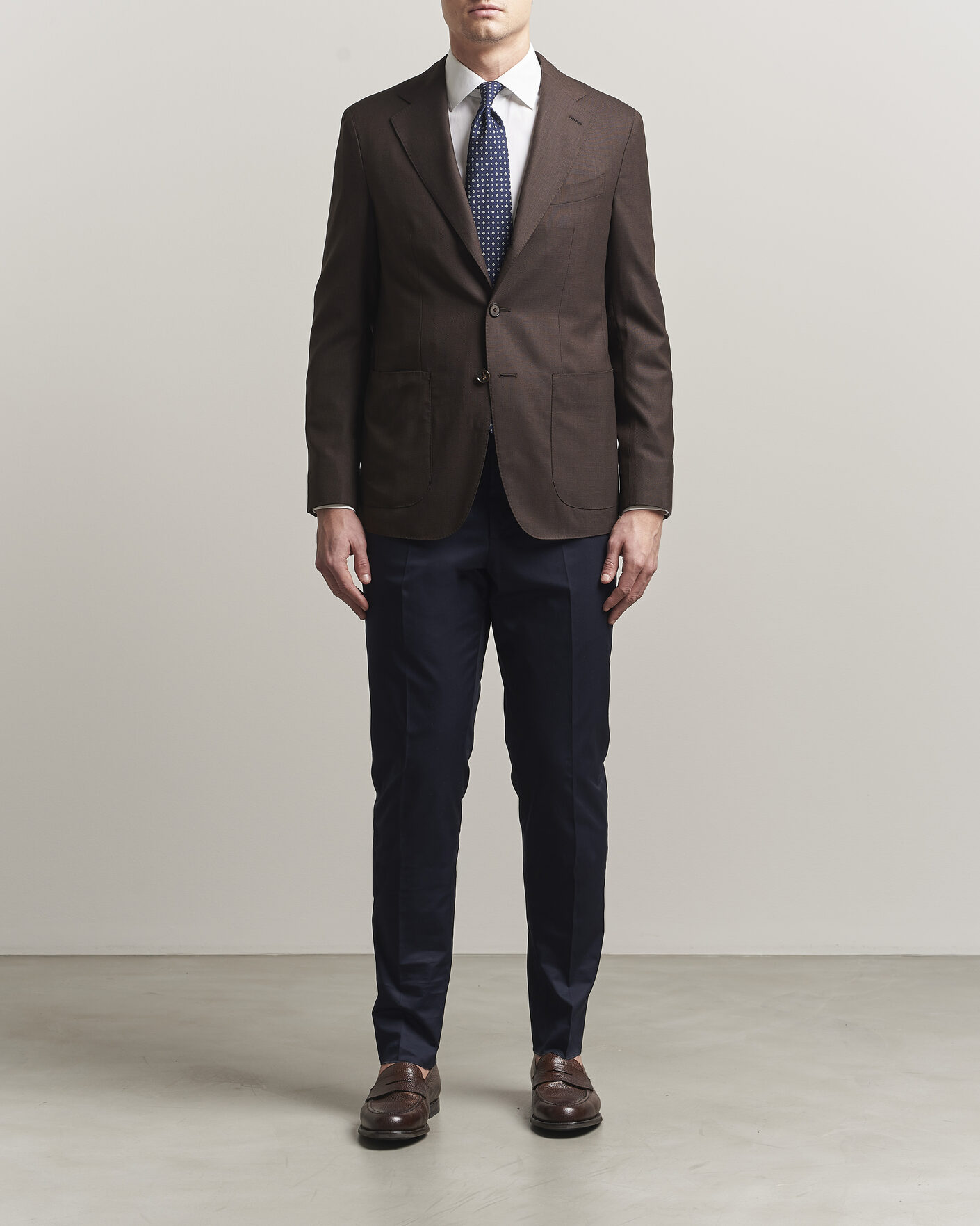 Uomini | Pantaloni | Lardini | Lyon Cotton Twill Stretch Trousers Navy